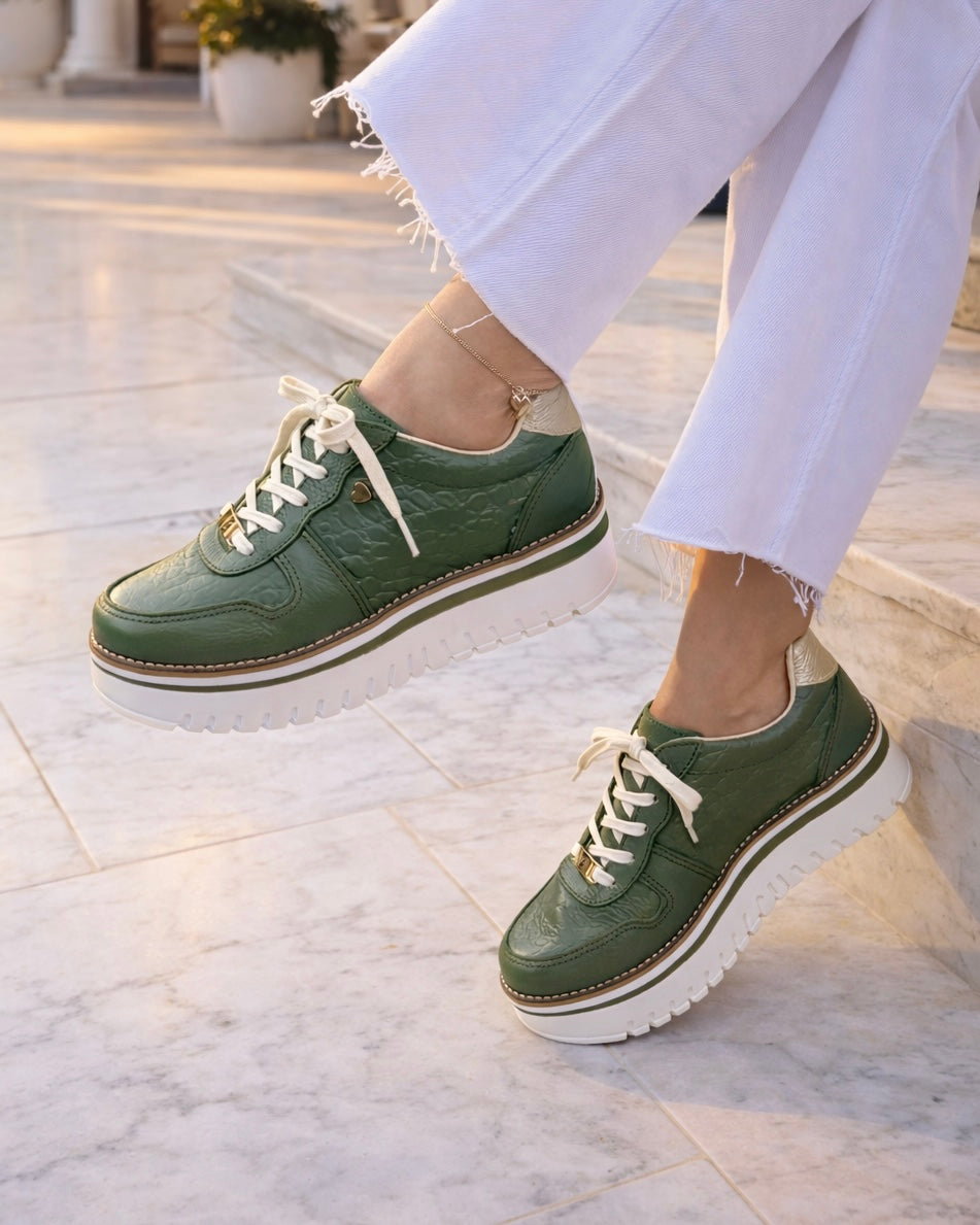 Zapatilla Riviera Verde Cuero Mujer | Maryori López