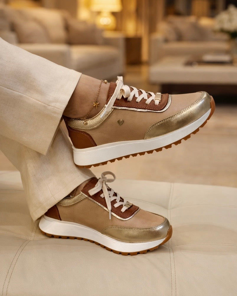 Zapatilla Martha Camel Cuero Mujer | Maryori López