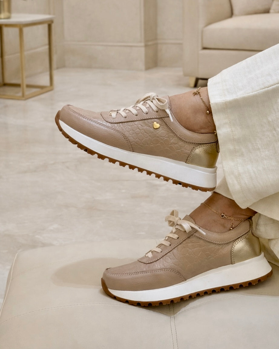 Zapatilla Camila Beige Cuero Mujer | Maryori López