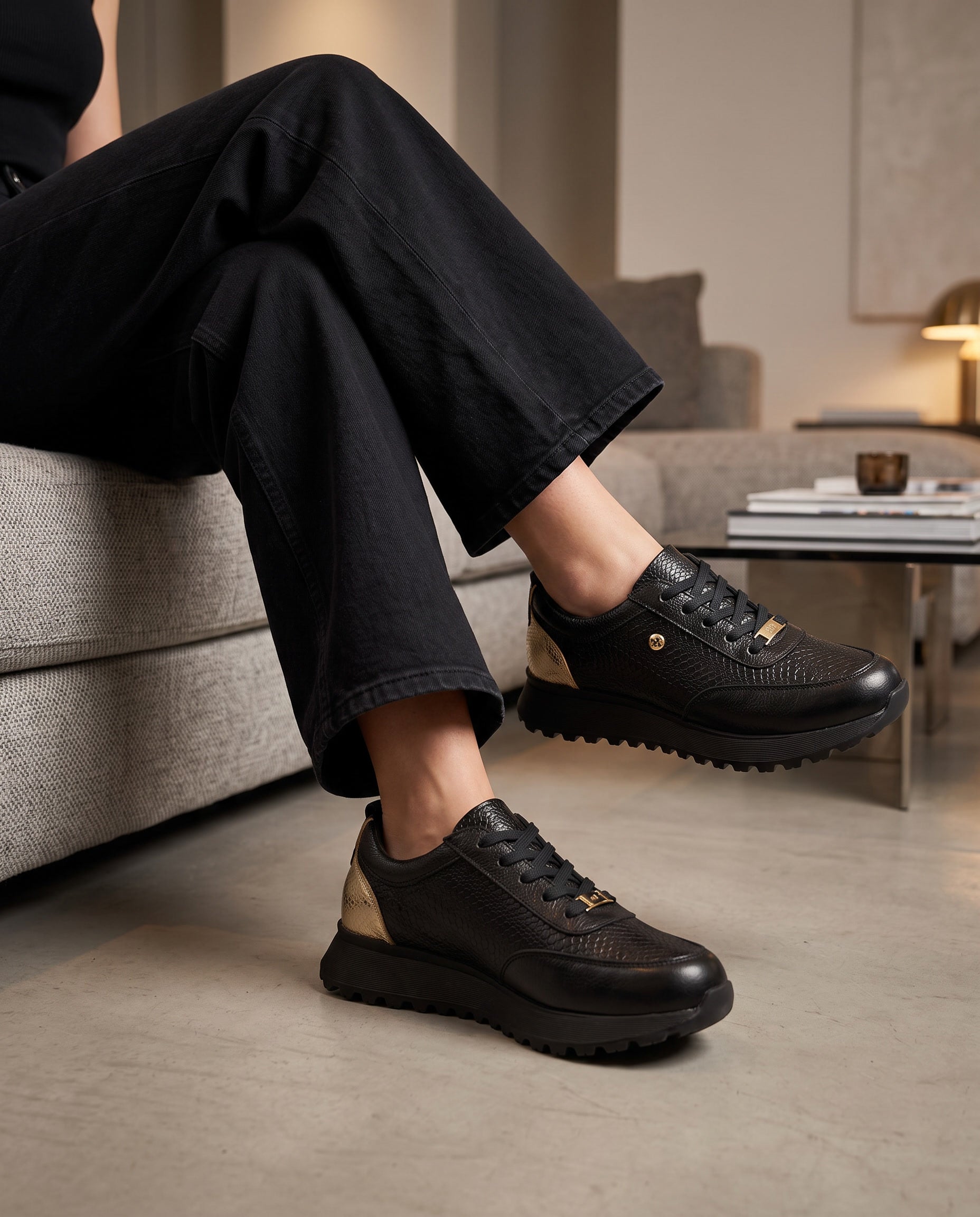Camila Black Leather Women's Sneaker | Maryori López