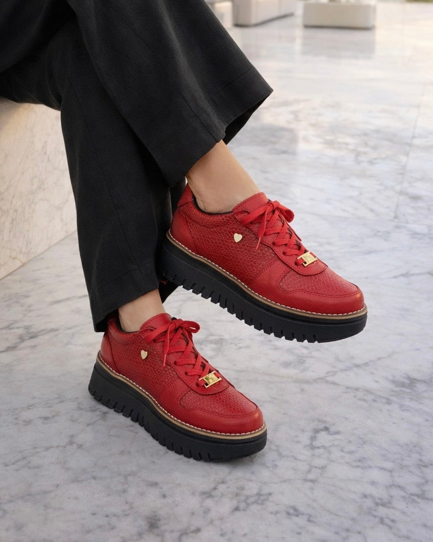 Zapatilla Riviera Rojo Sn Cuero Mujer | Maryori López