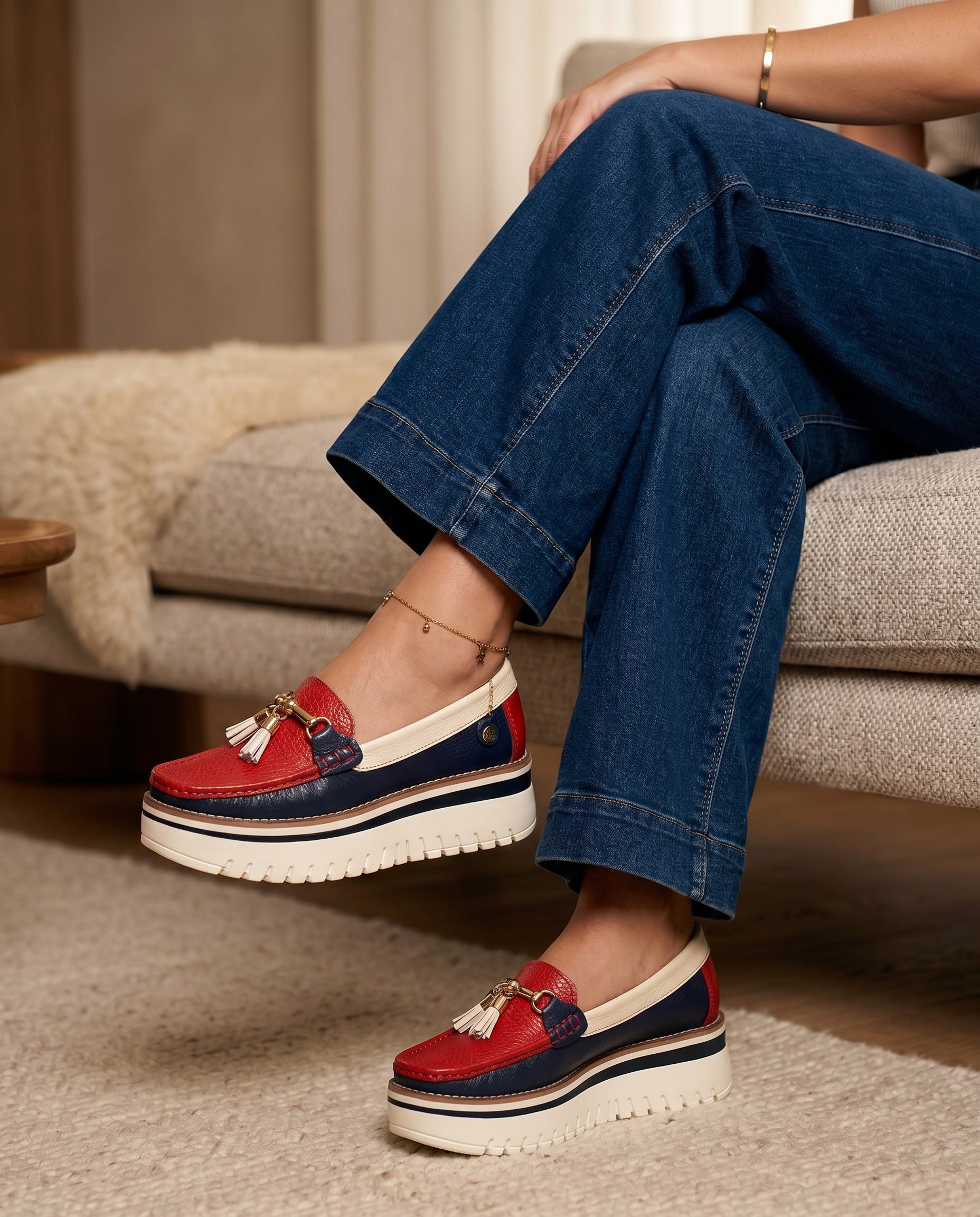 Mocasín Danielle Rojo Plataforma Cuero Mujer | Maryori López
