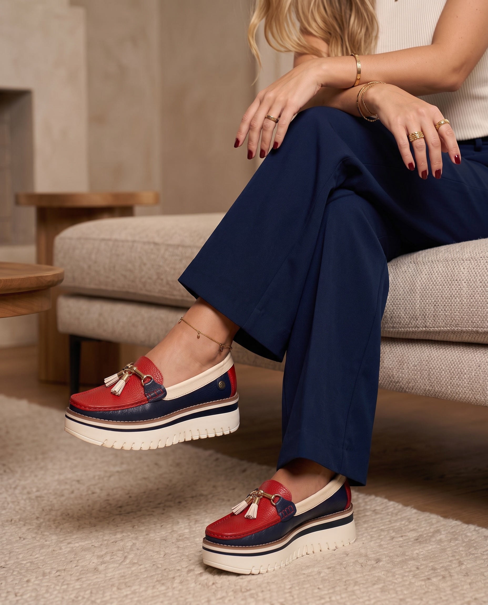 Women's Red Platform Leather Loafer | Maryori López