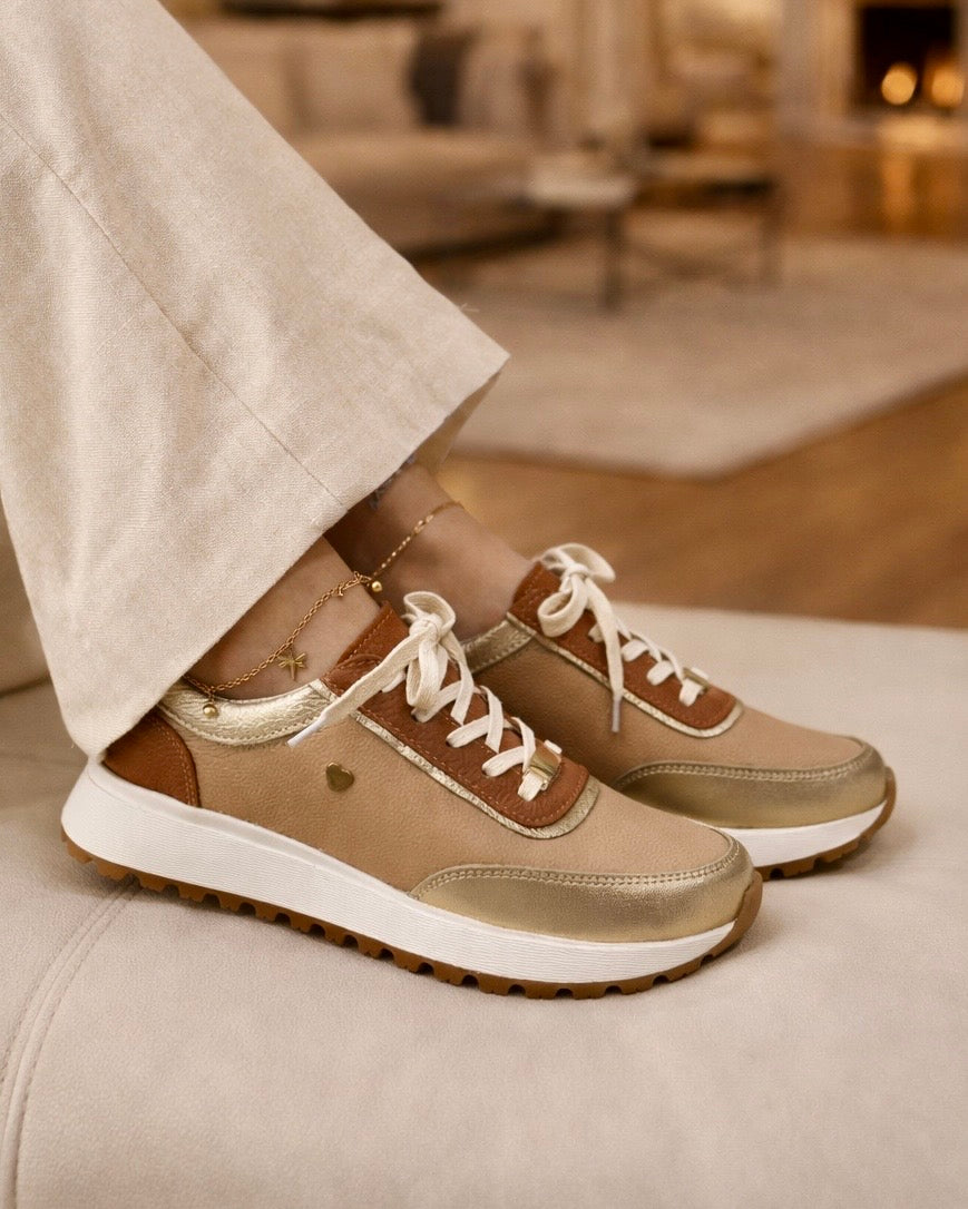 Zapatilla Martha Camel Cuero Mujer | Maryori López