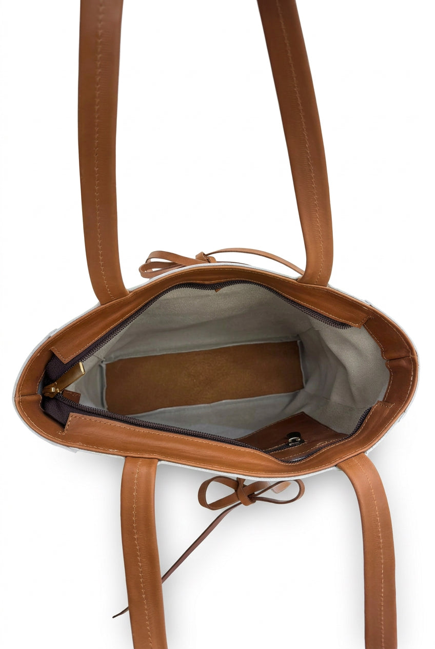 Cartera Charlotte Blanco de Cuero Natural | Maryori López