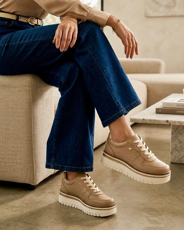 Zapatilla Riviera Beige Cuero Mujer | Maryori López