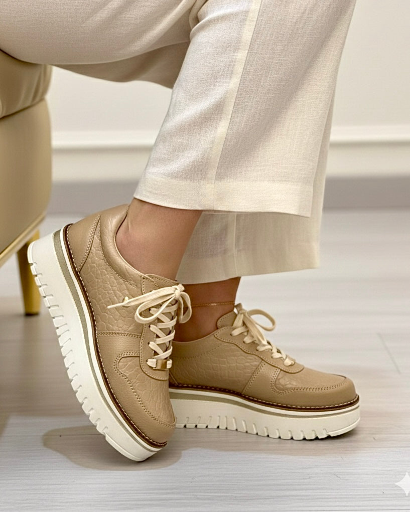 Zapatilla Riviera Beige Cuero Mujer | Maryori López