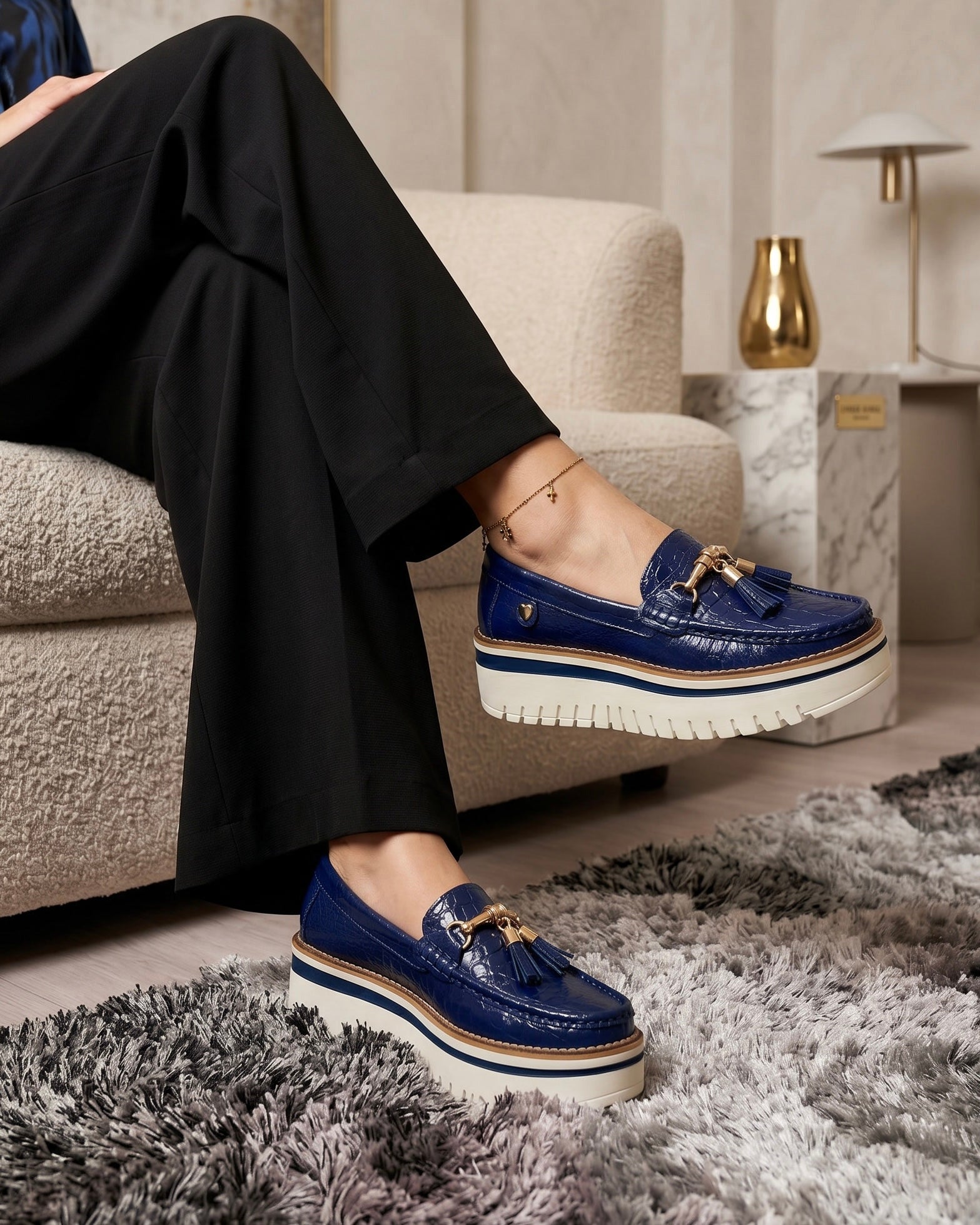 Mocasín Maripa Azul Cuero Mujer | Maryori López