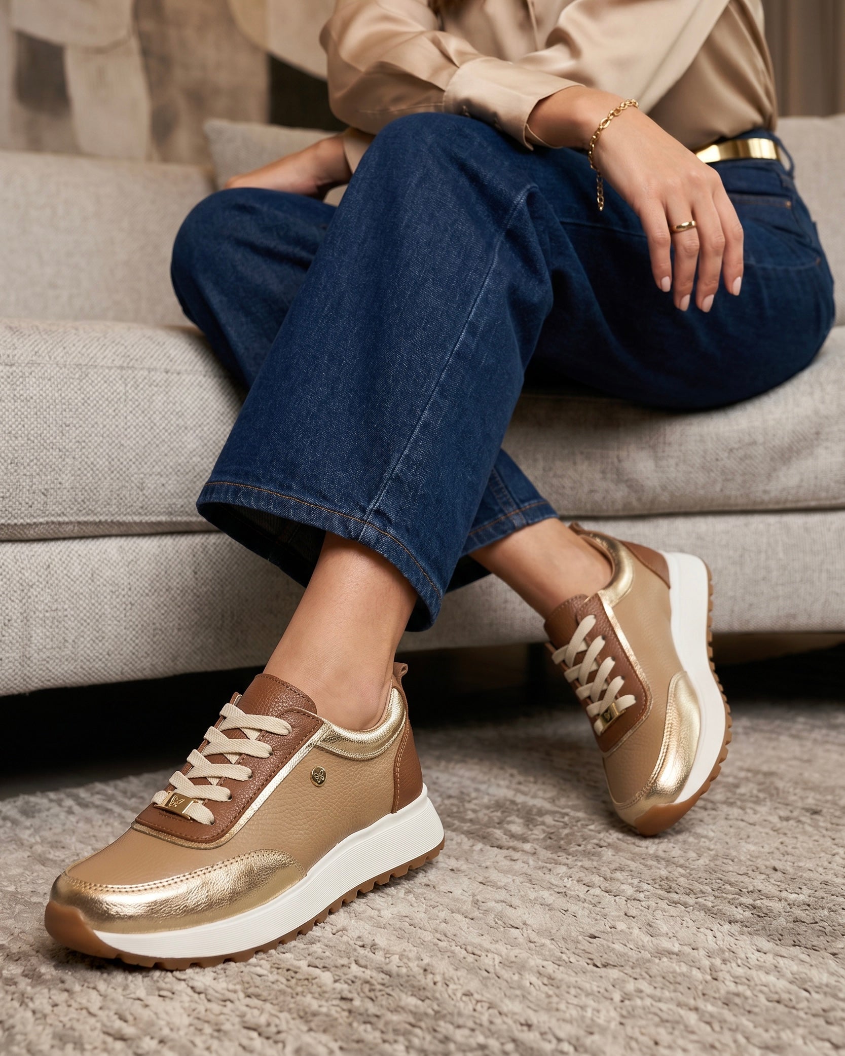 Zapatilla Martha Camel Cuero Mujer | Maryori López