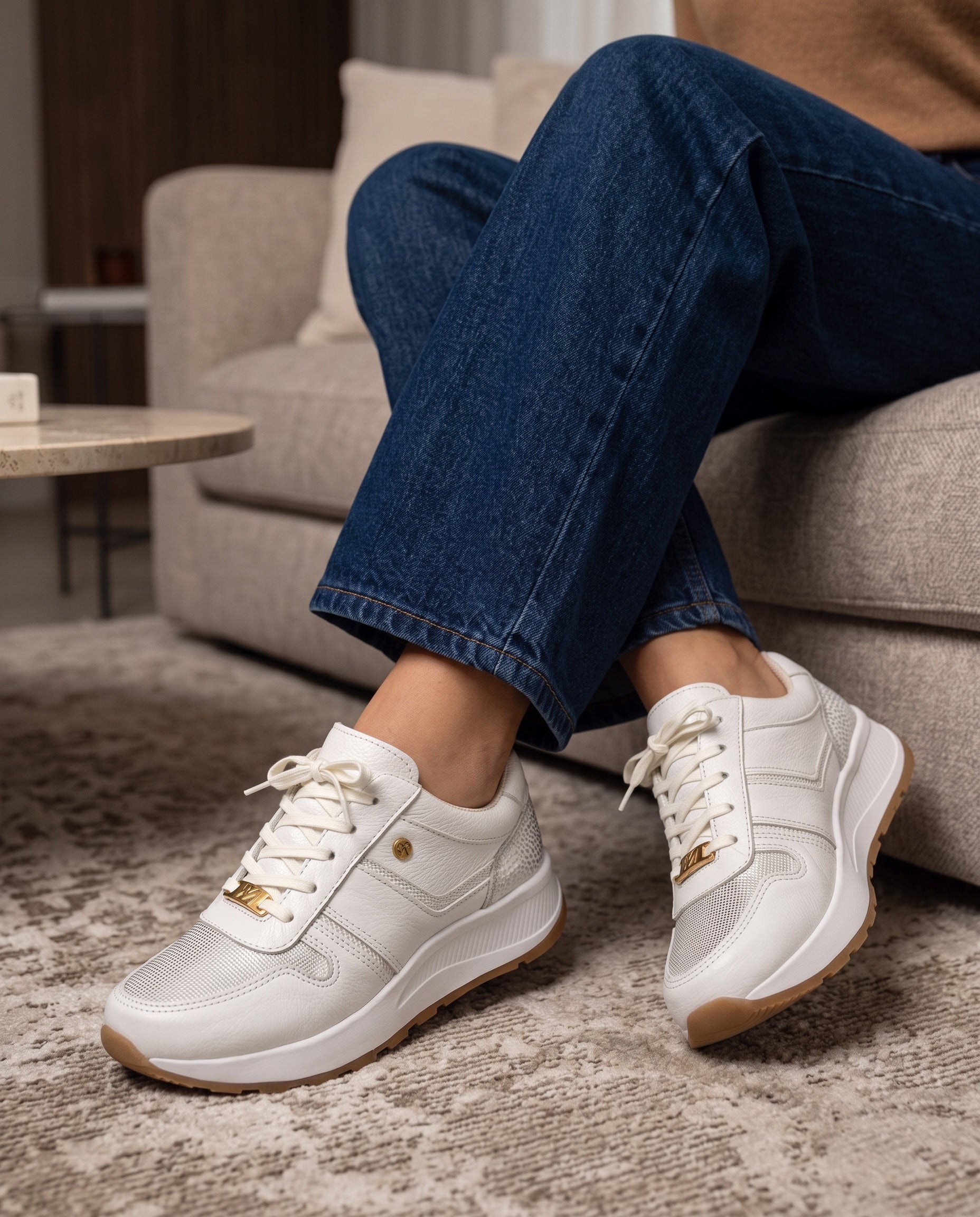 Andrea White Leather Women's Sneakers | Maryori López