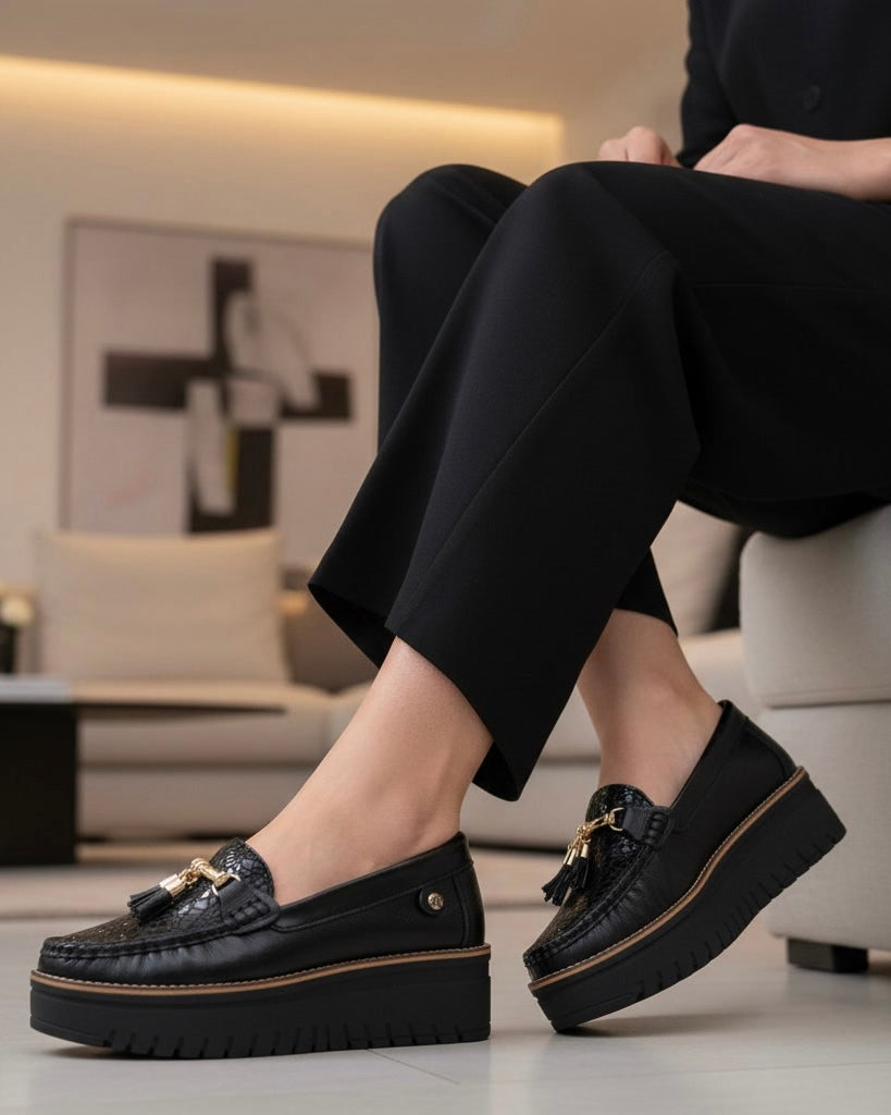 Women's Black Jet Leather Loafers | Maryori López