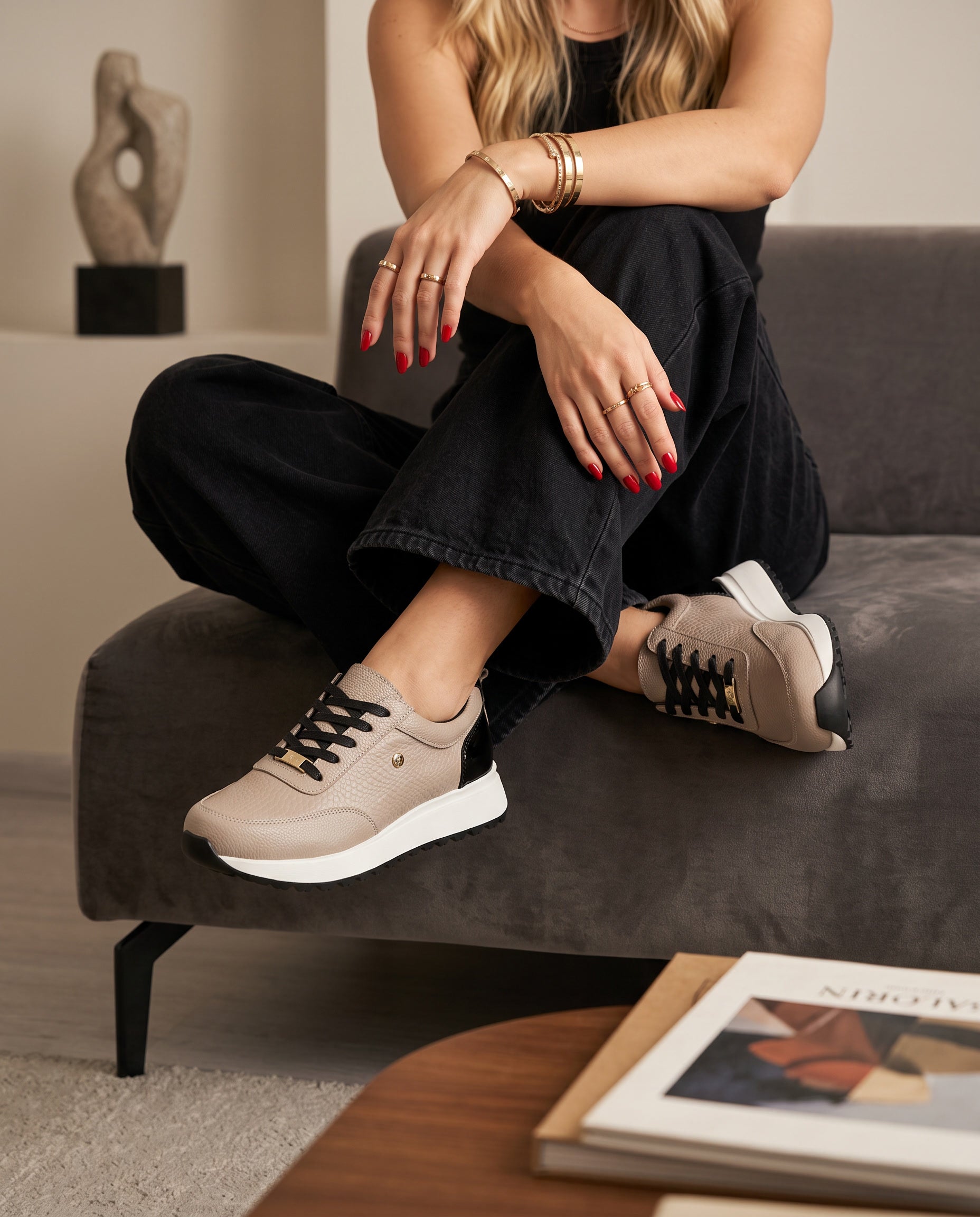 Camila Cappuccino Leather Women's Sneaker | Maryori López