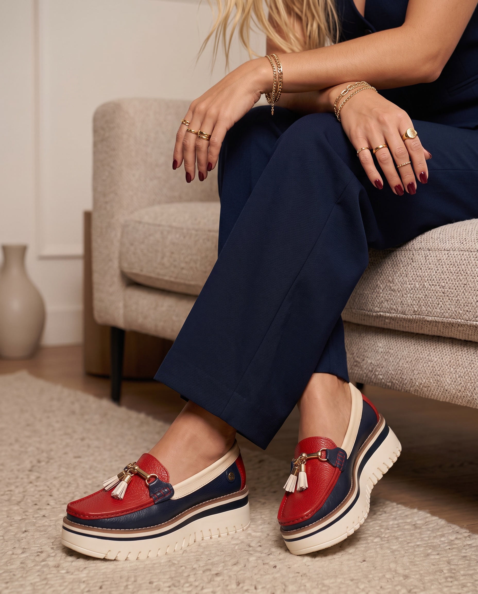 Women's Red Platform Leather Loafer | Maryori López
