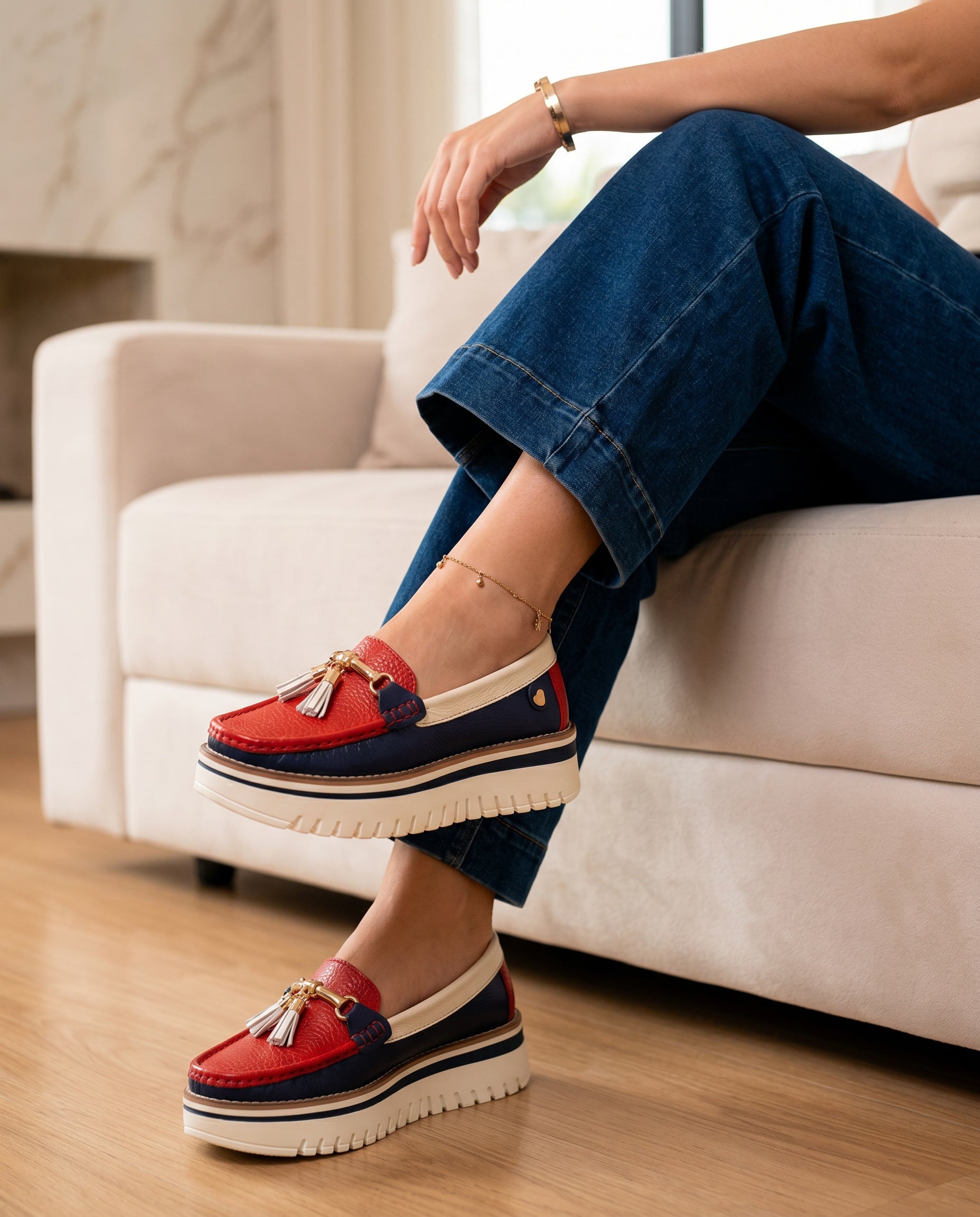 Mocasín Danielle Rojo Plataforma Cuero Mujer | Maryori López