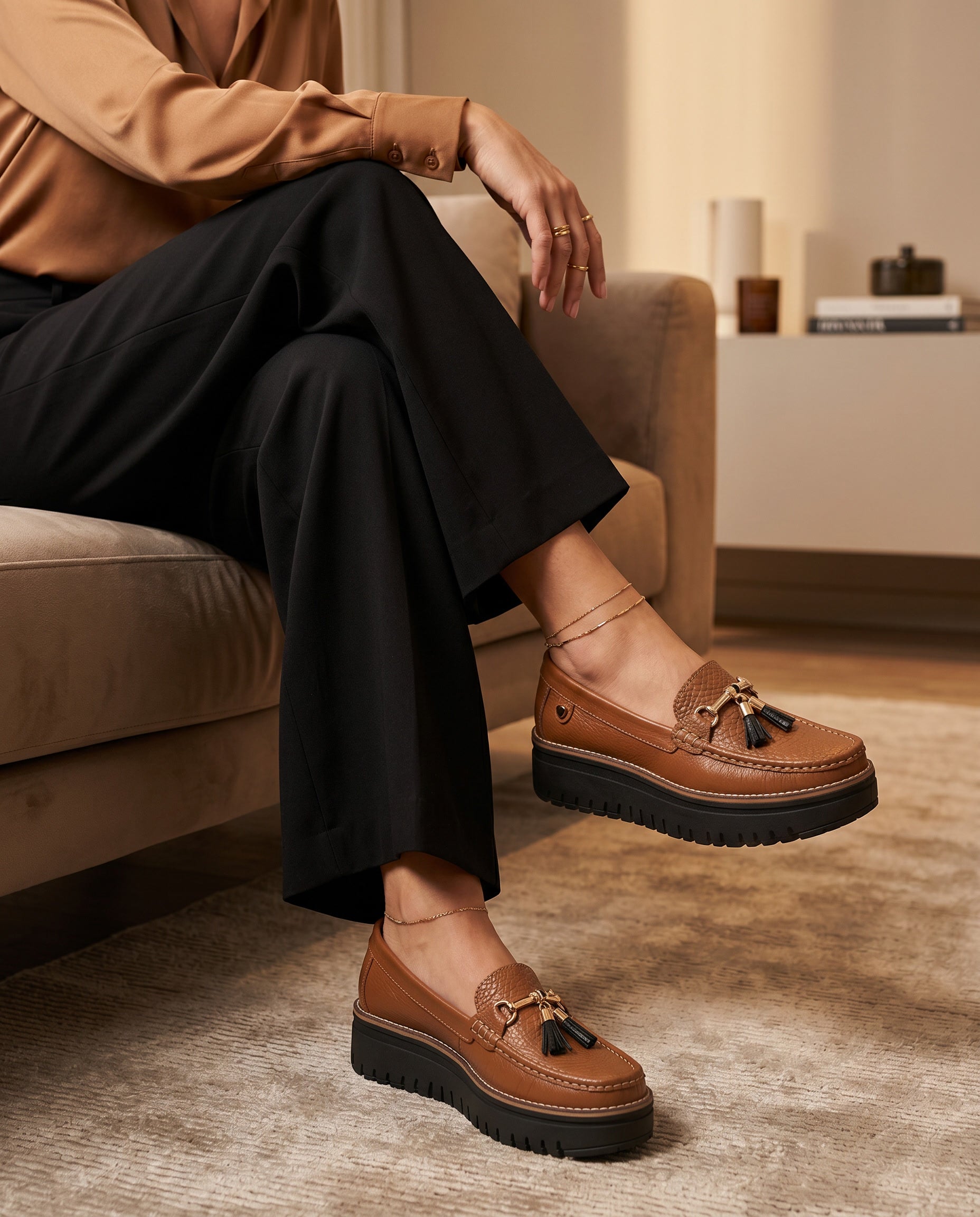 Mocasín Deborah Camel Cuero Mujer | Maryori López