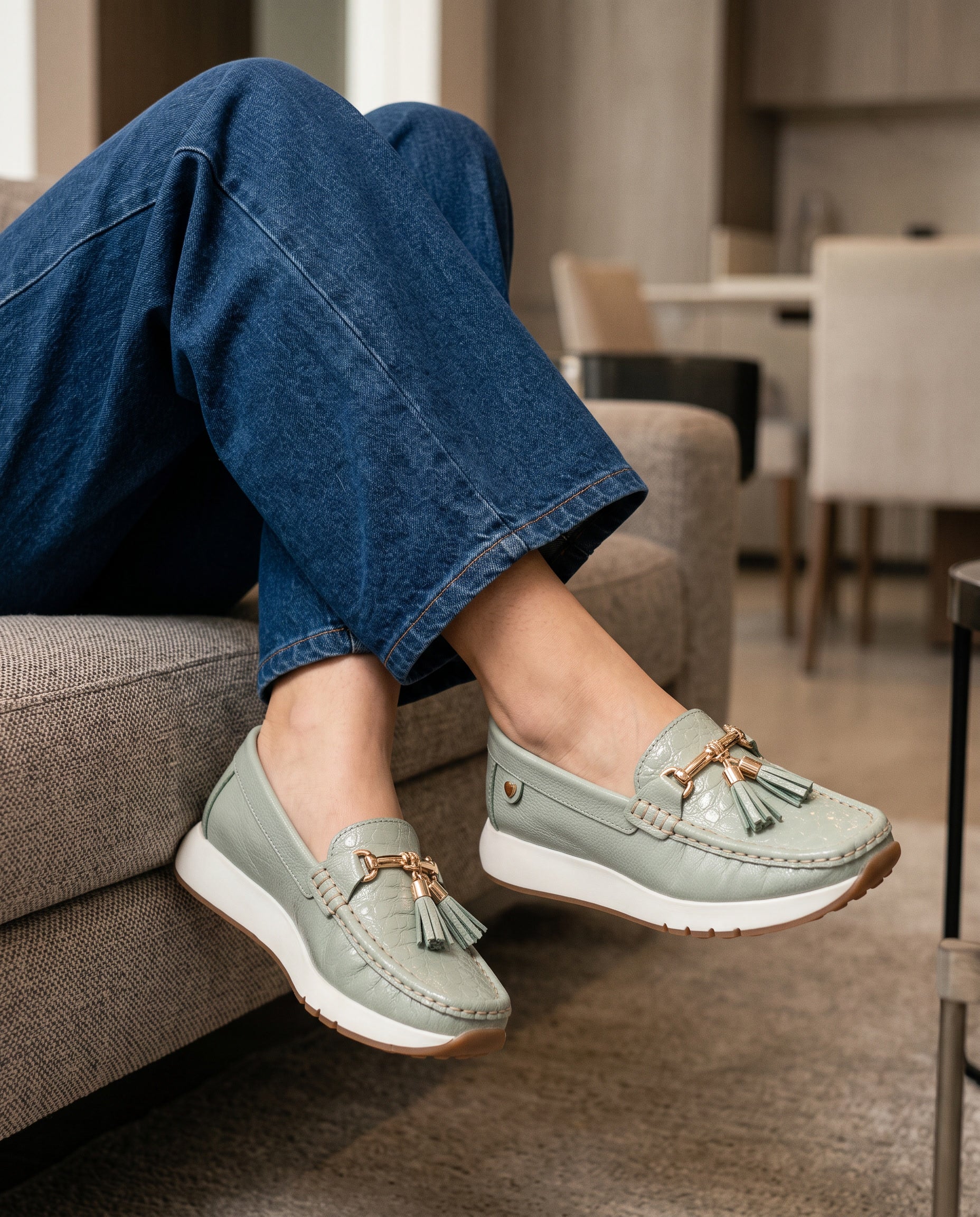 Emma Mint Green Leather Loafer for Women | Maryori López