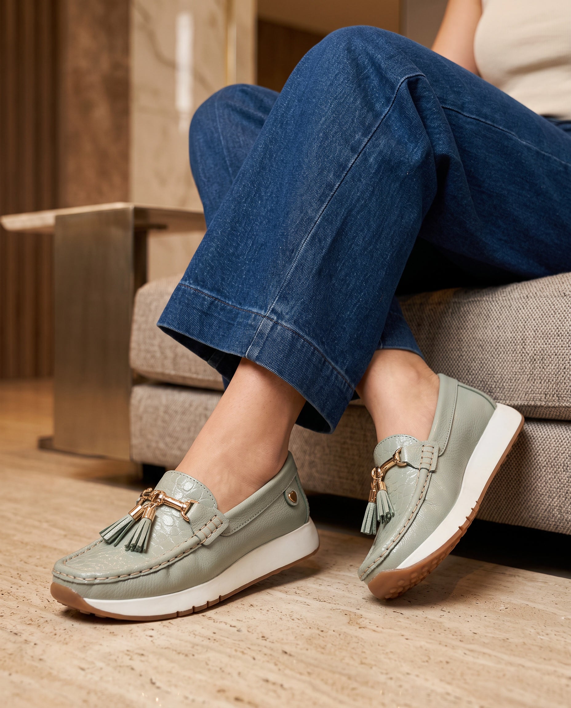 Emma Mint Green Leather Loafer for Women | Maryori López