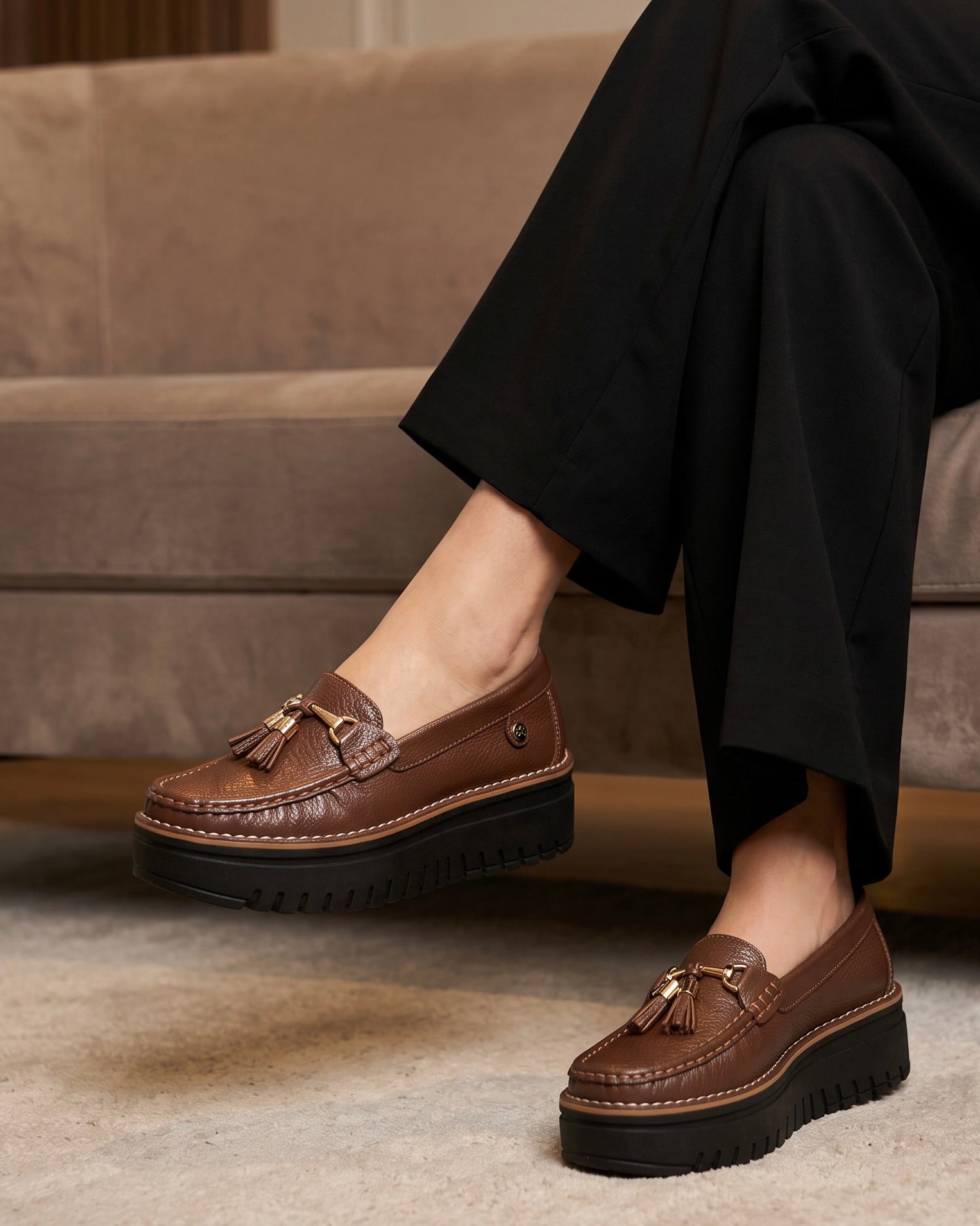 Mocasín  Isidora Chocolate Cuero Mujer | Maryori López