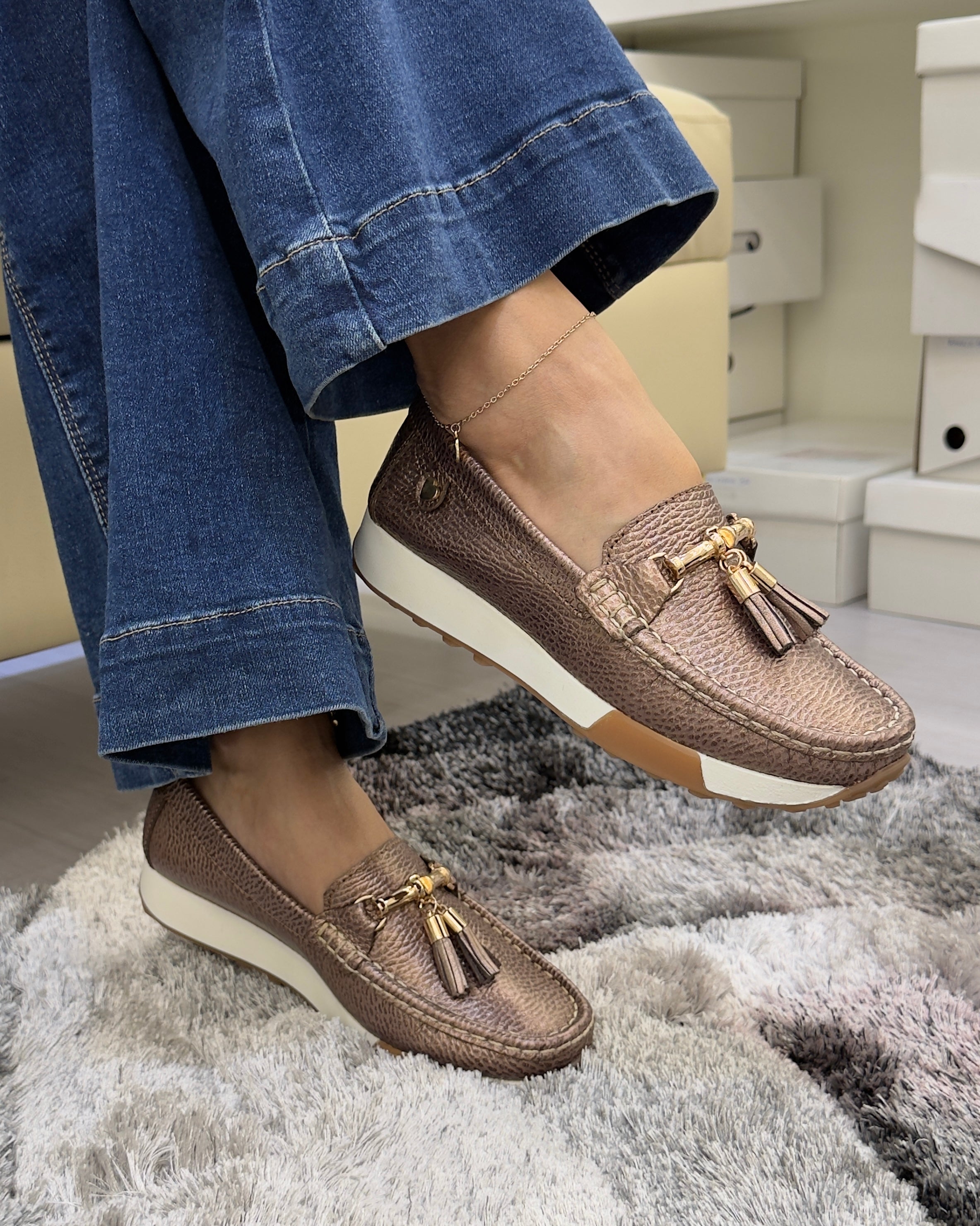 Mocasín Tamara ocre cuero natural mujer | Maryori López