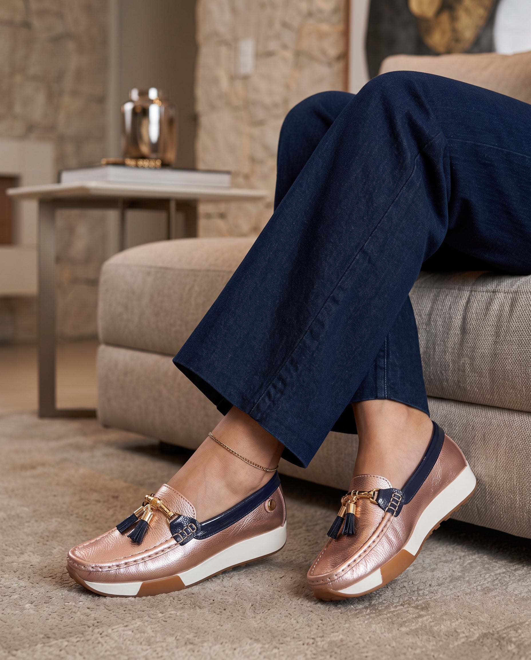 Cecilia Rose Gold Leather Loafer for Women | Maryori López