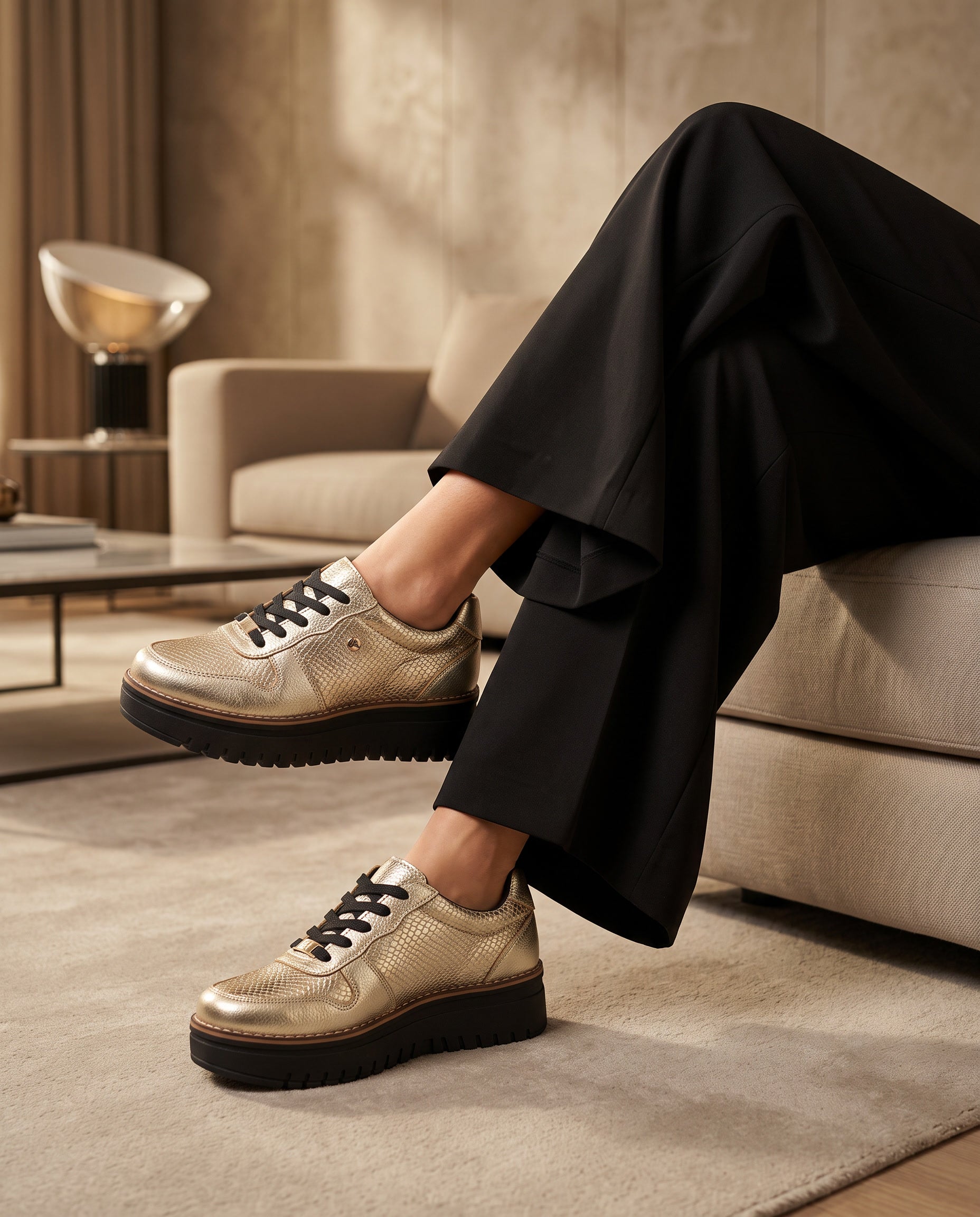Riviera Gold Leather Women's Sneaker | Maryori López