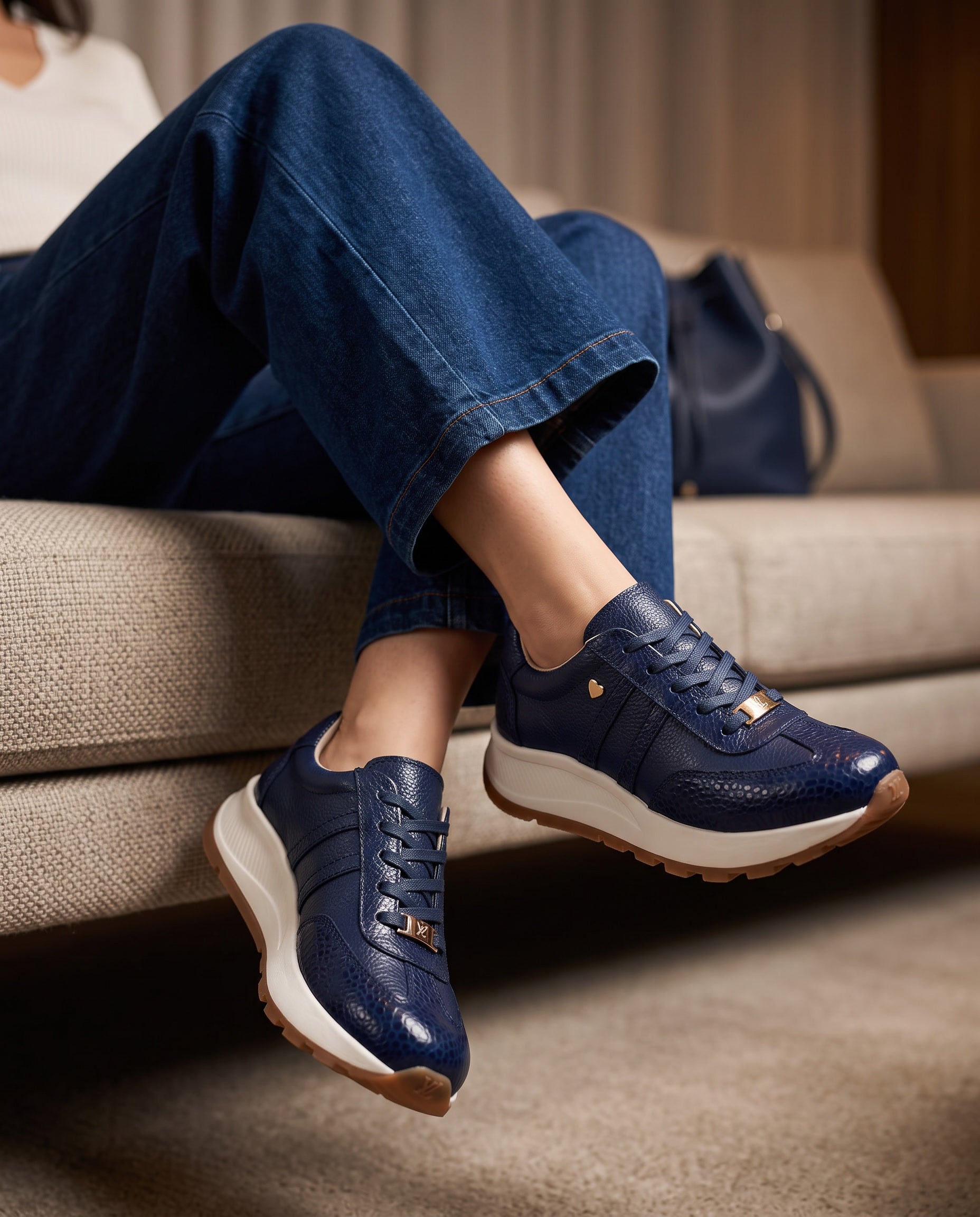 Karla Blue Leather Women's Sneaker | Maryori Lopez