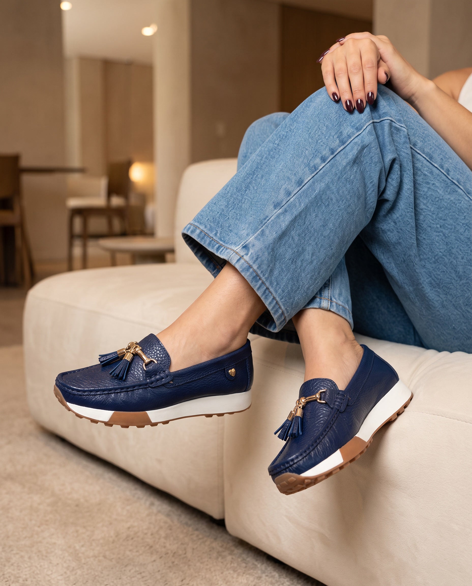 Women's Antonia Blue Leather Loafers | Maryori López