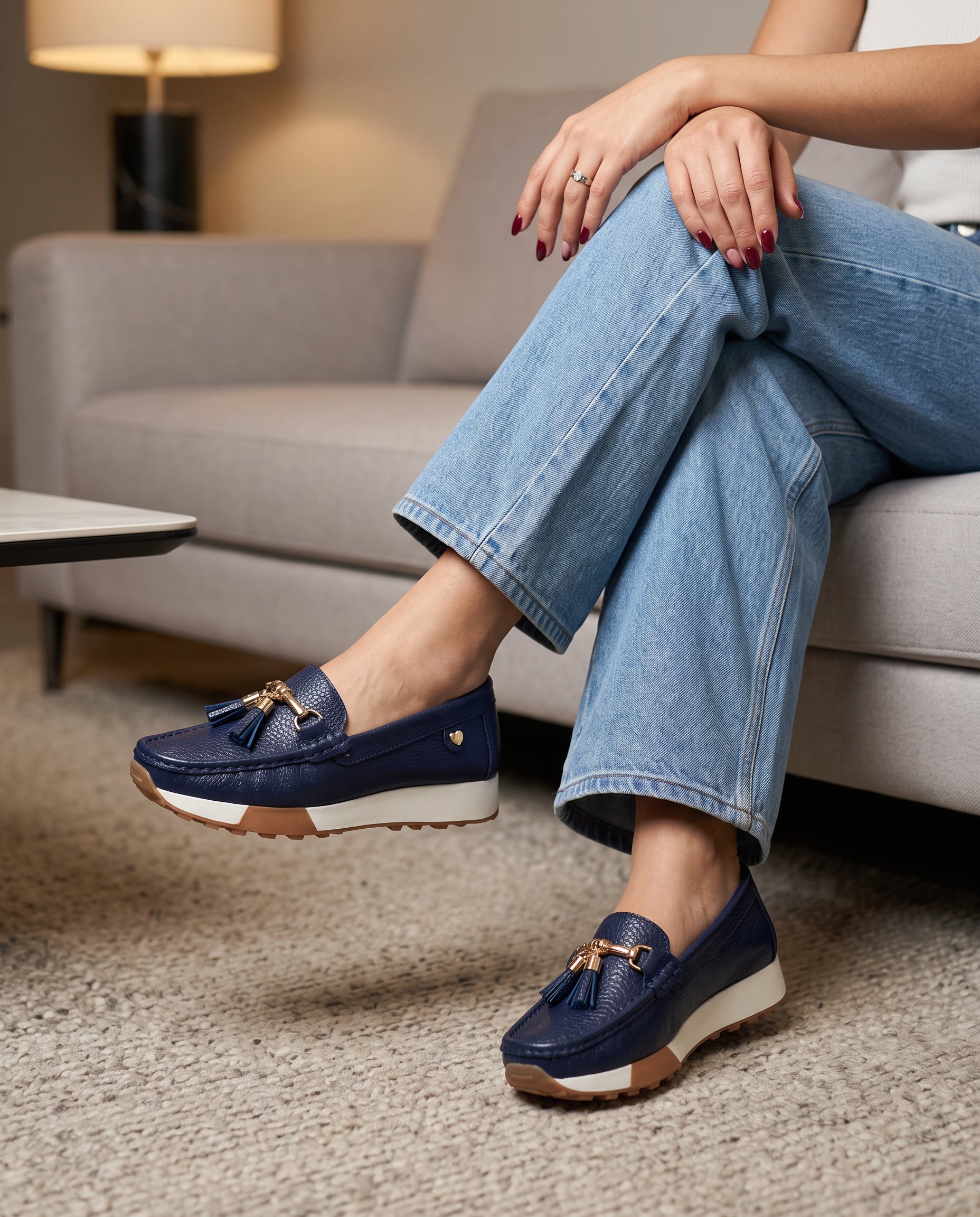 Women's Antonia Blue Leather Loafers | Maryori López