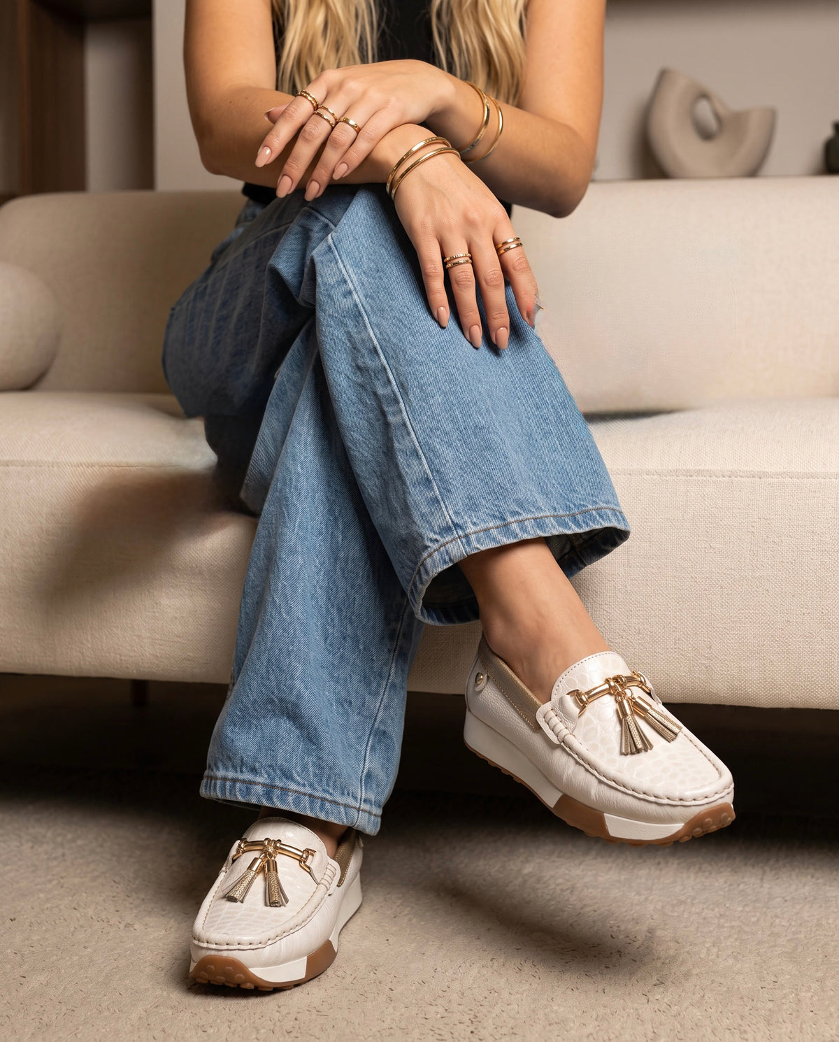 Mocasín Martina Crema Cuero Mujer | Maryori López
