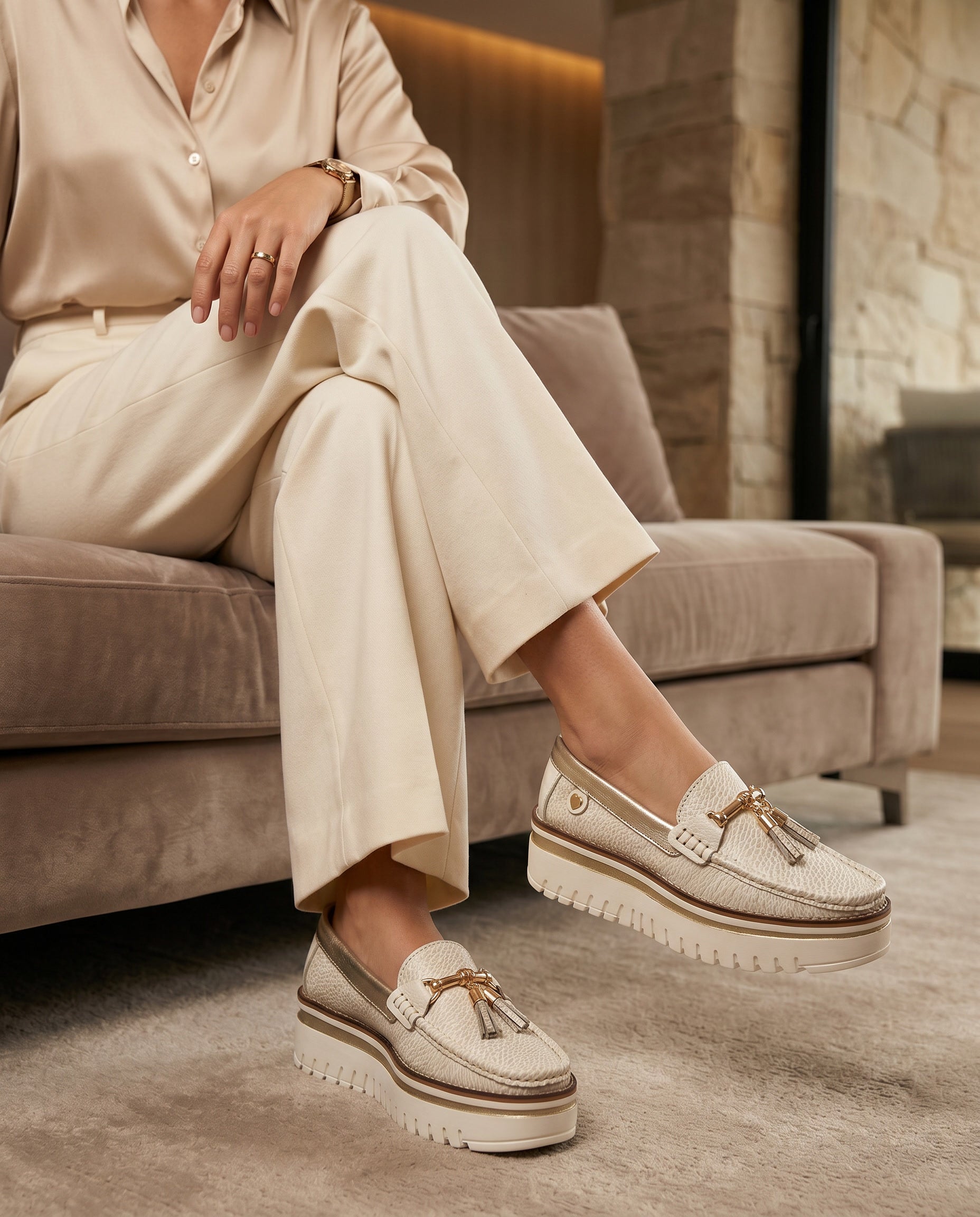 Mocasín Pamela Beige Cuero Mujer | Maryori López