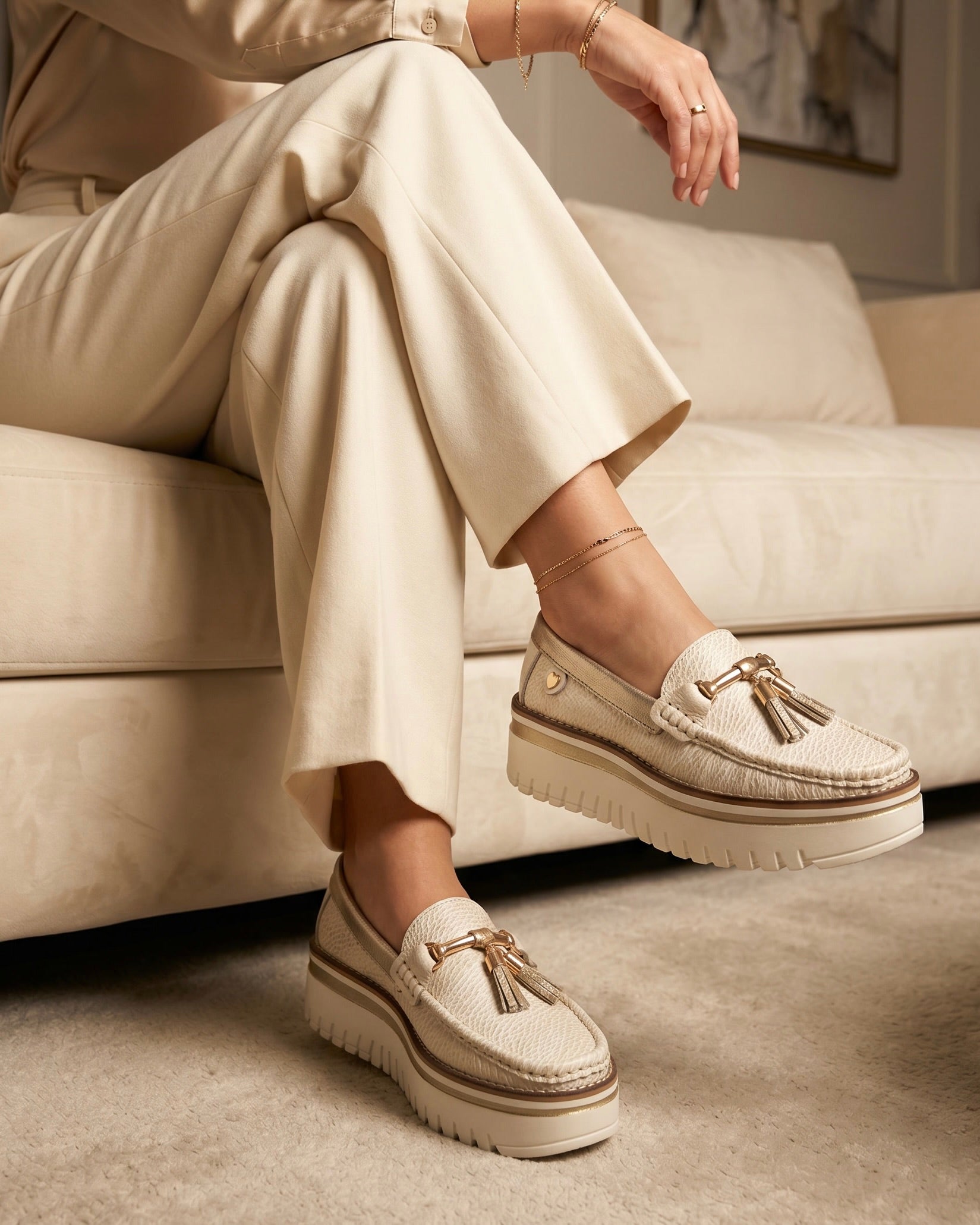 Mocasín Pamela Beige Cuero Mujer | Maryori López