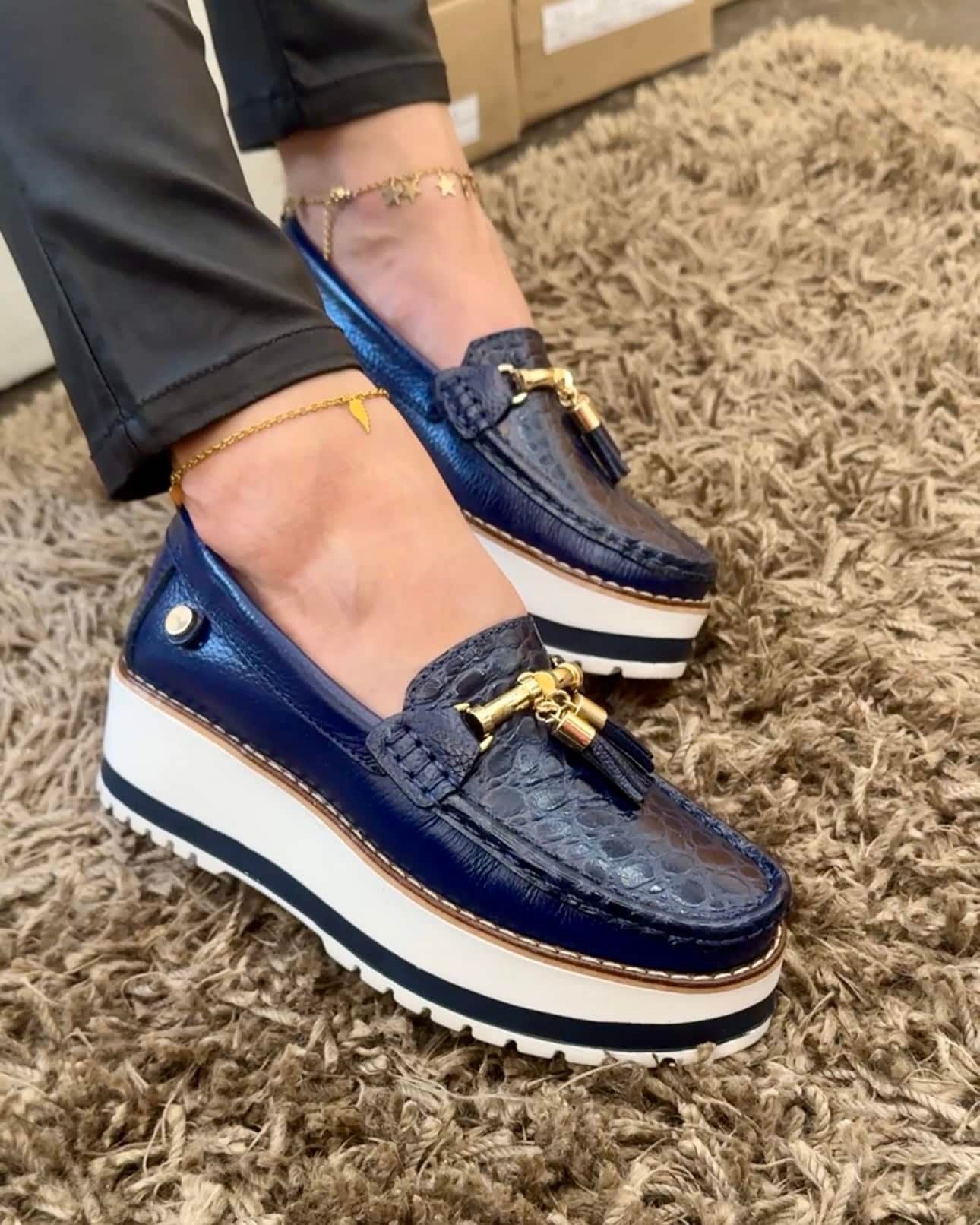 Mocasín Maripa Azul Cuero Mujer | Maryori López