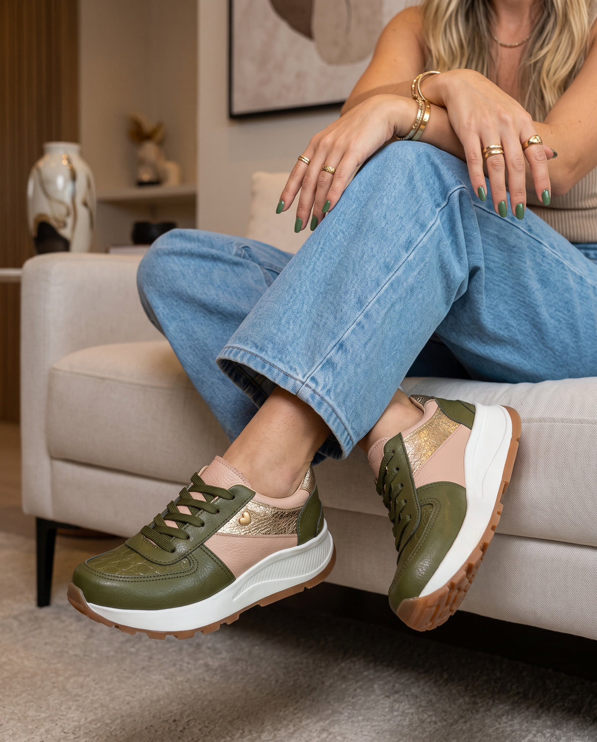 Zapatilla Rebeca Verde Cuero Mujer | Maryori López