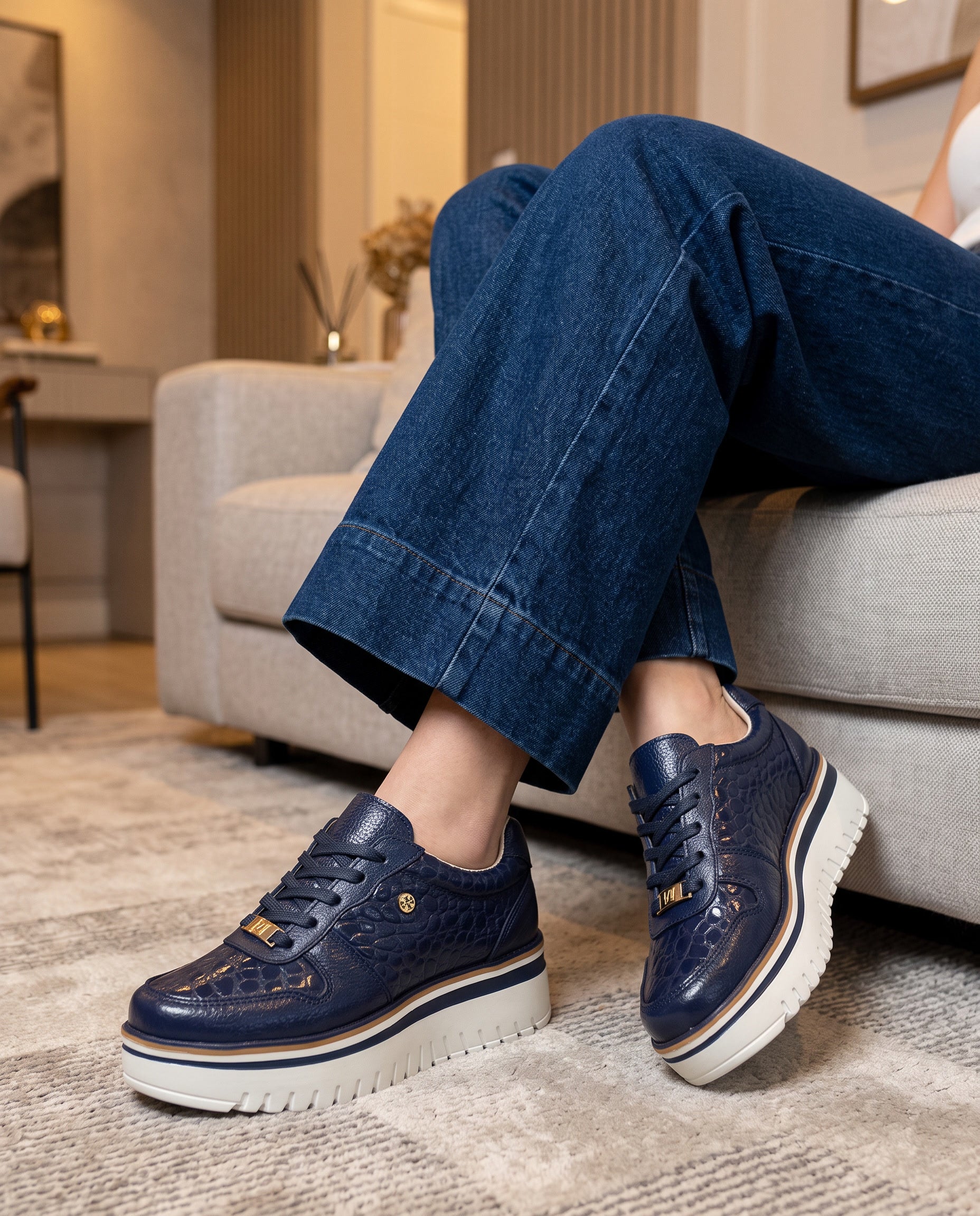 Riviera Blue Leather Women's Sneaker | Maryori López