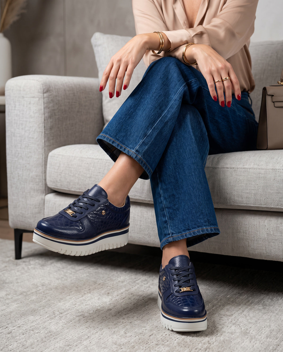 Zapatilla Riviera Azul Cuero Mujer | Maryori López