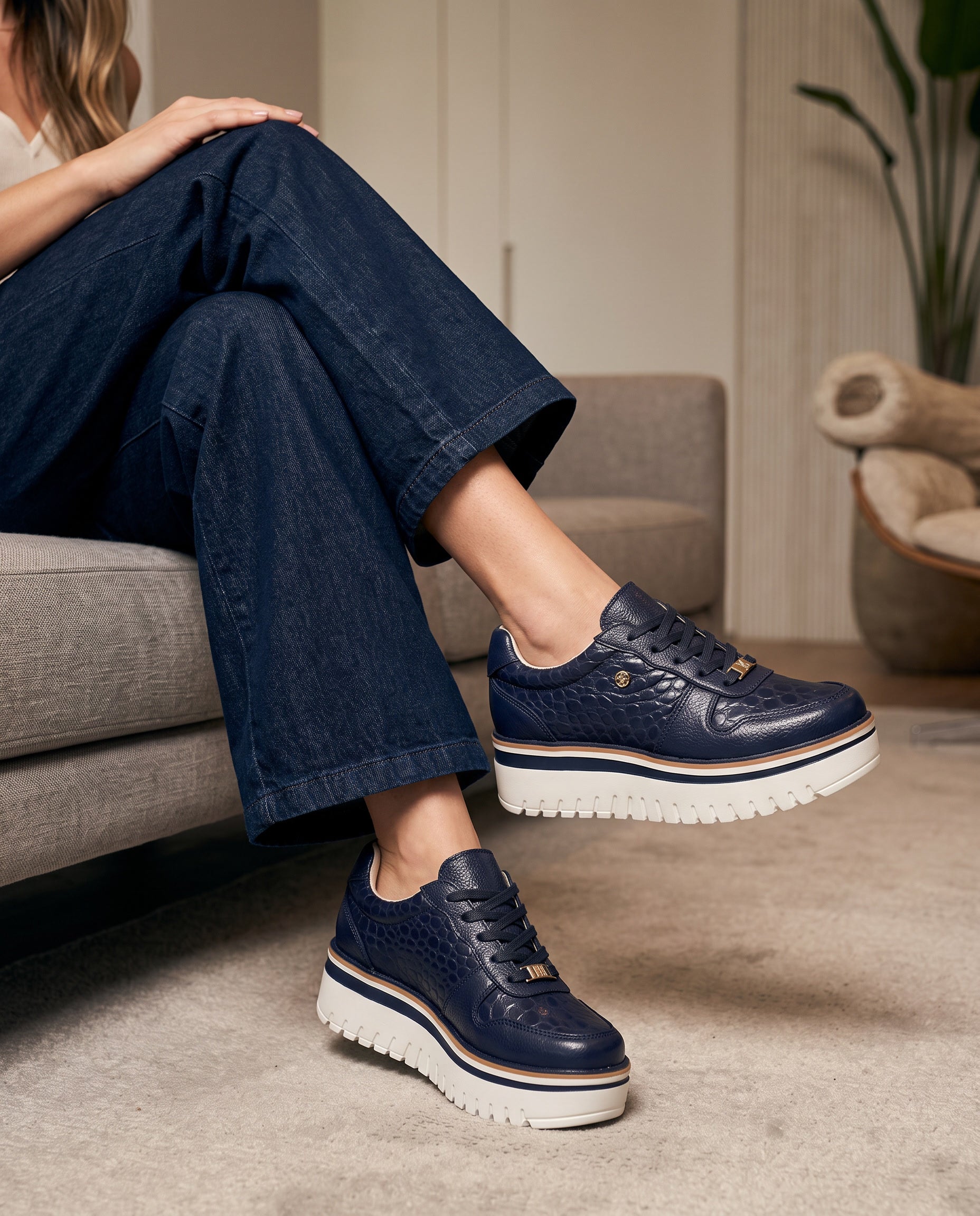 Riviera Blue Leather Women's Sneaker | Maryori López