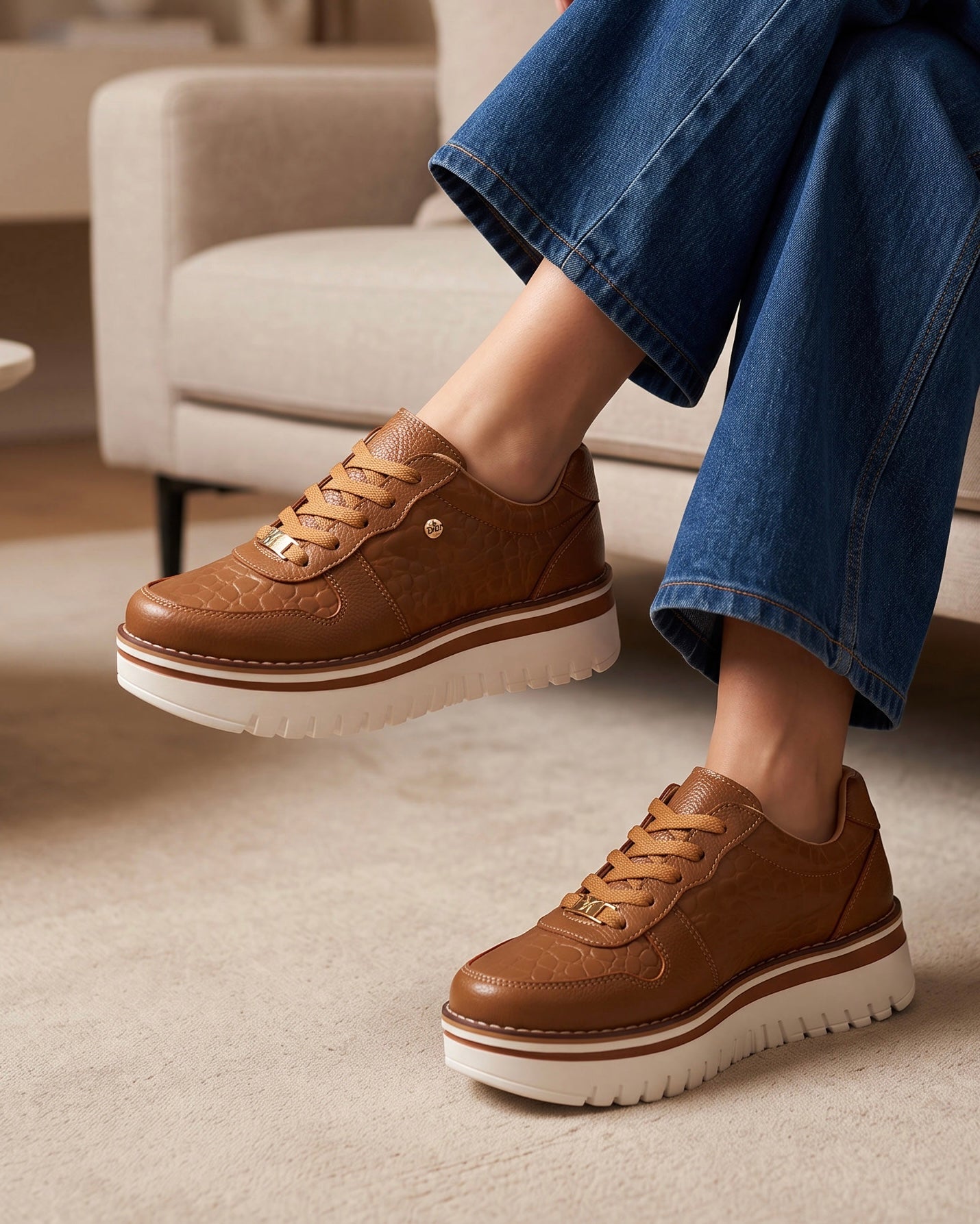 Zapatilla Riviera Camel Cuero Mujer | Maryori López