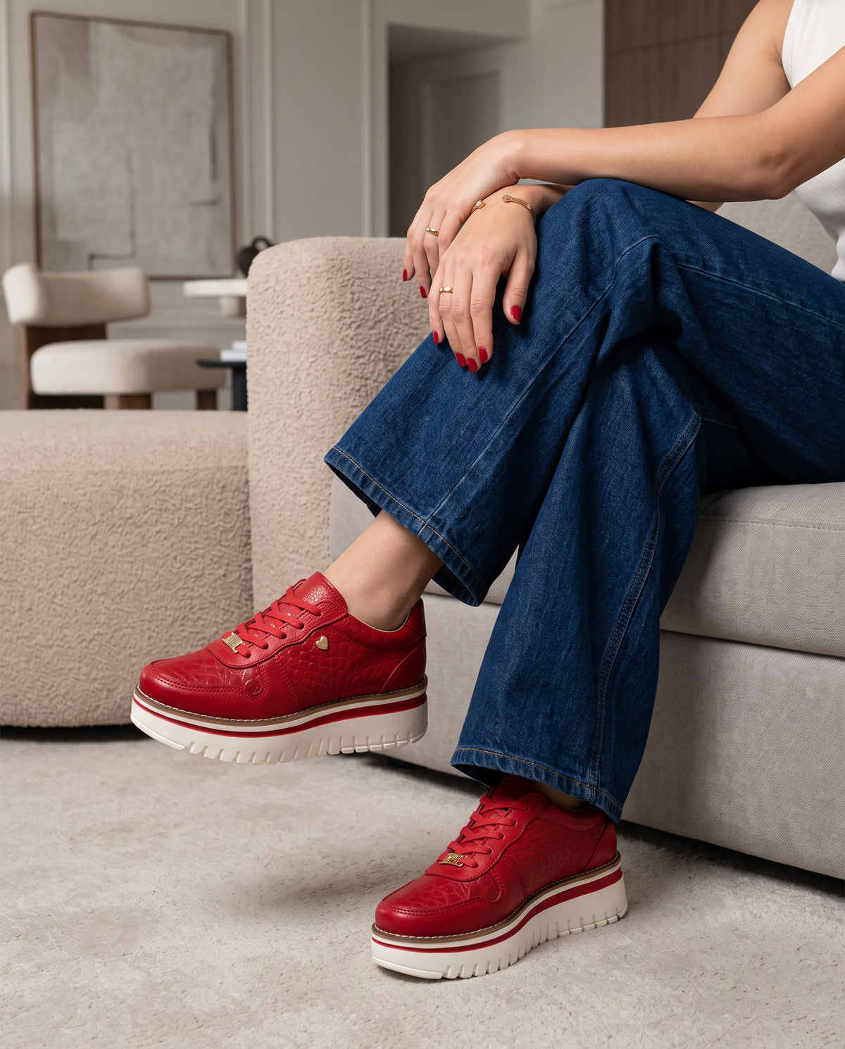 Zapatilla Riviera Rojo Cuero Mujer | Maryori López