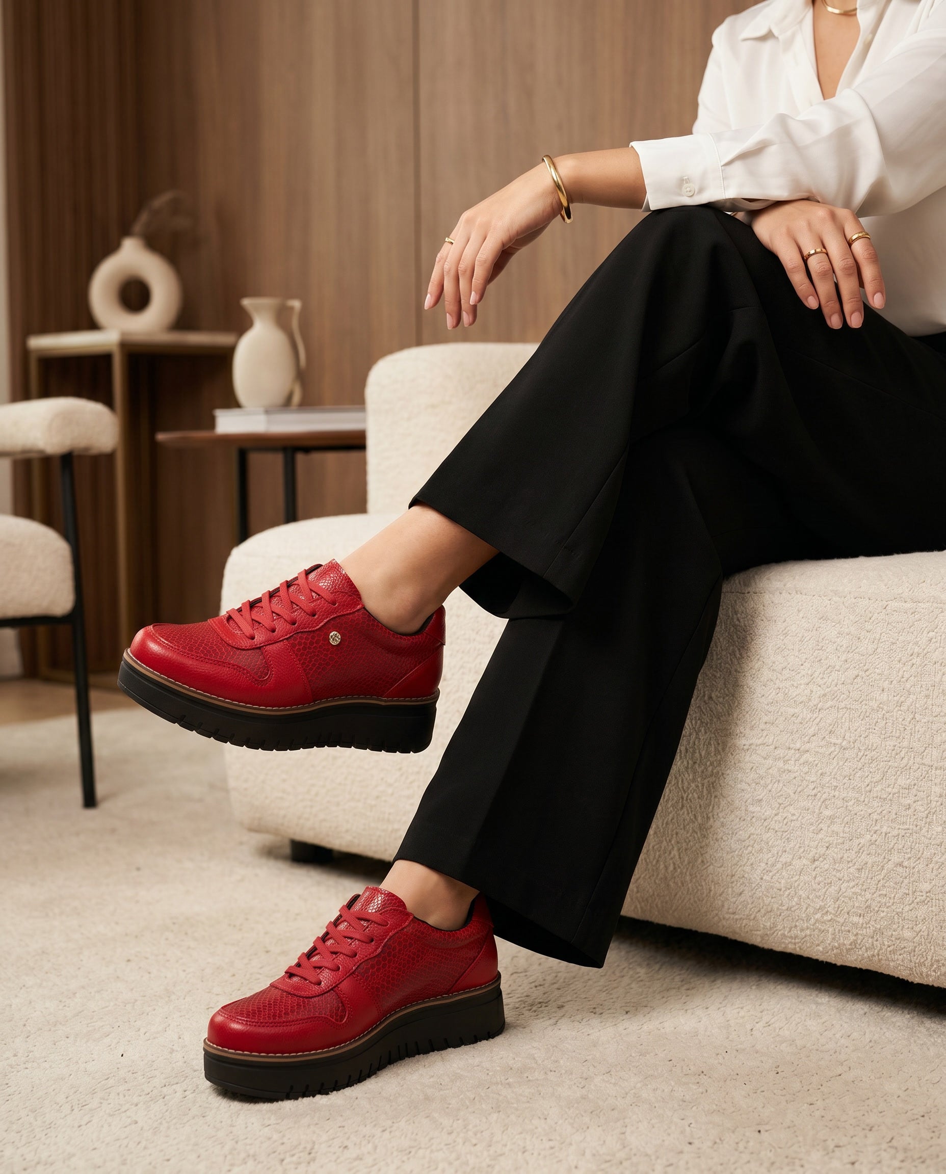 Zapatilla Riviera Rojo Sn Cuero Mujer | Maryori López