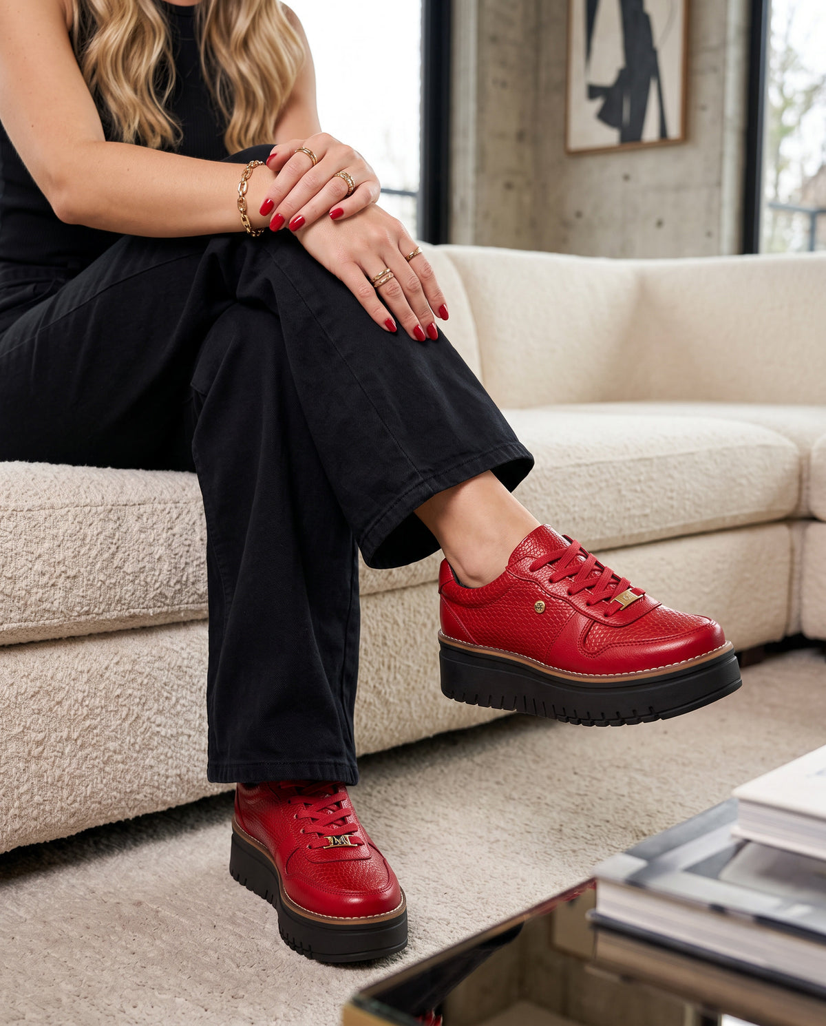 Zapatilla Riviera Rojo Sn Cuero Mujer | Maryori López