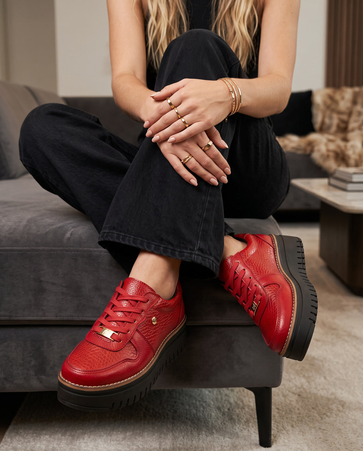 Zapatilla Riviera Rojo Sn Cuero Mujer | Maryori López