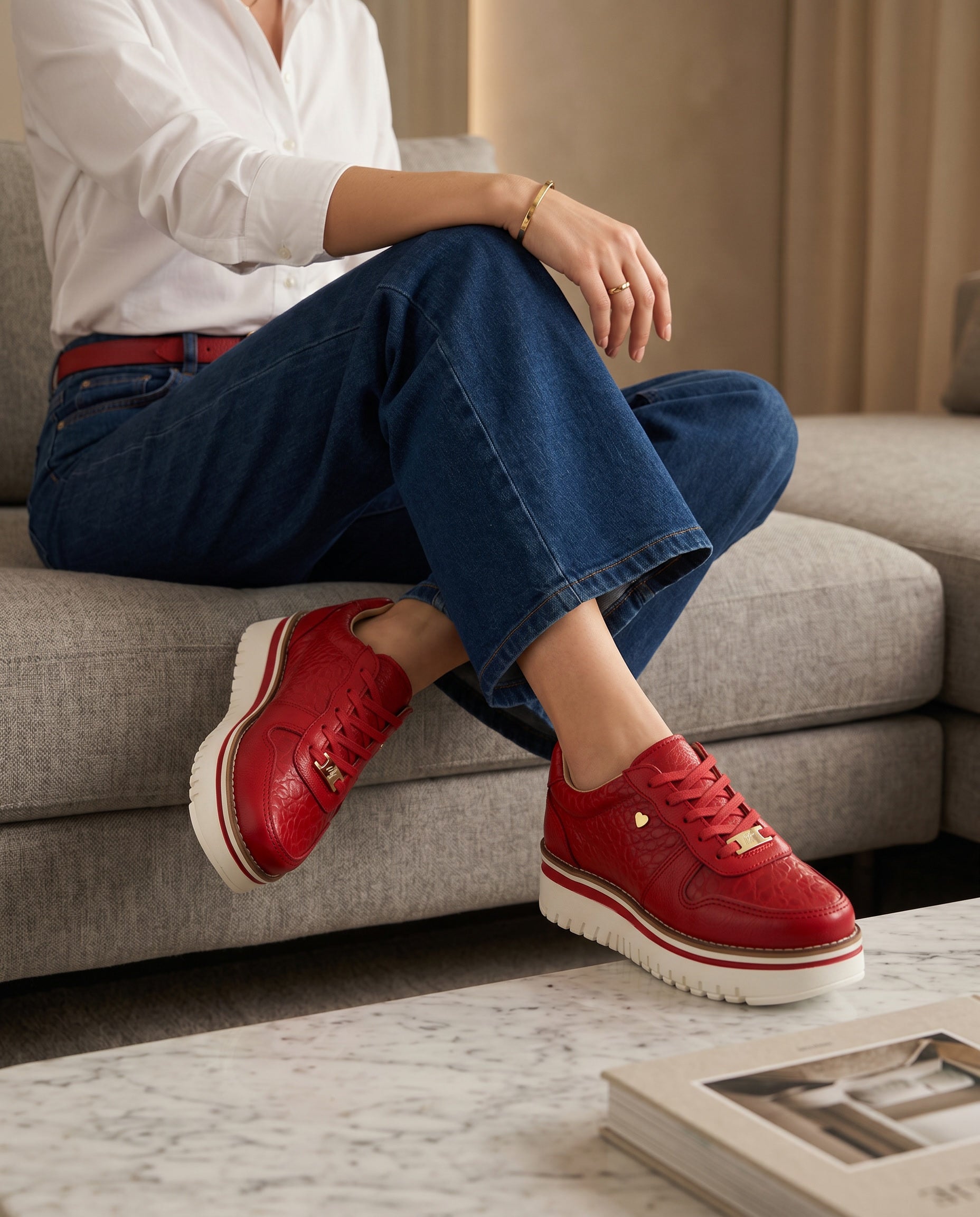 Zapatilla Riviera Rojo Cuero Mujer | Maryori López