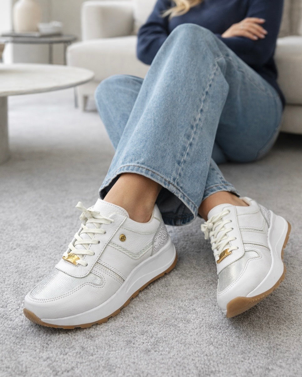 Zapatilla Andrea blanco cuero natural mujer plataforma | Maryori López