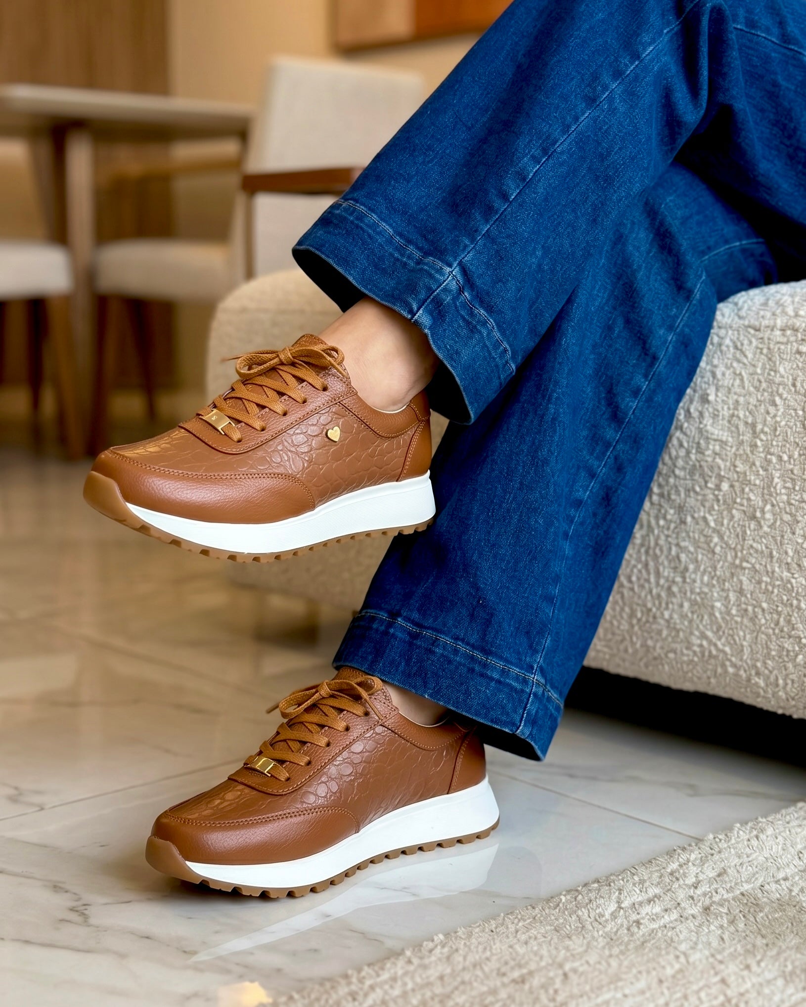 Zapatilla Camila camel cuero natural mujer plataforma | Maryori López