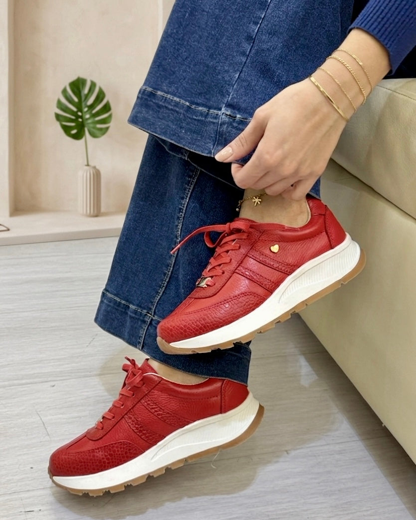 Zapatilla Karla rojo cuero natural mujer con plataforma | Maryori López