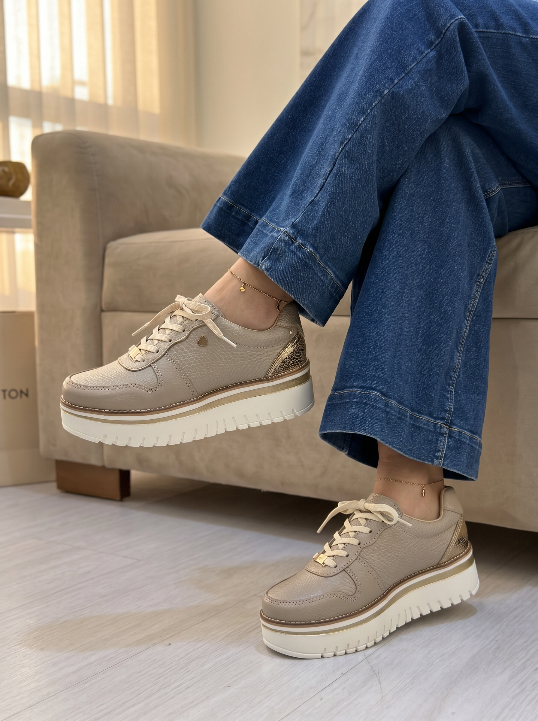 Zapatilla Riviera capuchino cuero natural mujer plataforma | Maryori López