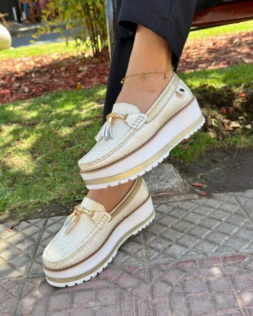 Mocasín Pamela Beige Cuero Mujer | Maryori López - Imagen 2