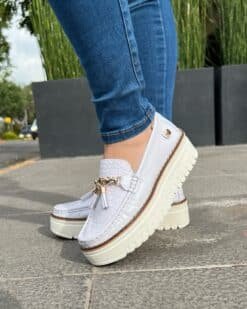 Mocasines de cuero blanco Francisca para mujer – Calzados Maryori López