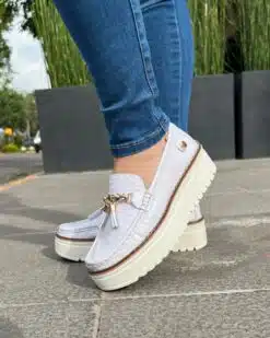 Mocasines de cuero blanco Francisca para mujer – Calzados Maryori López