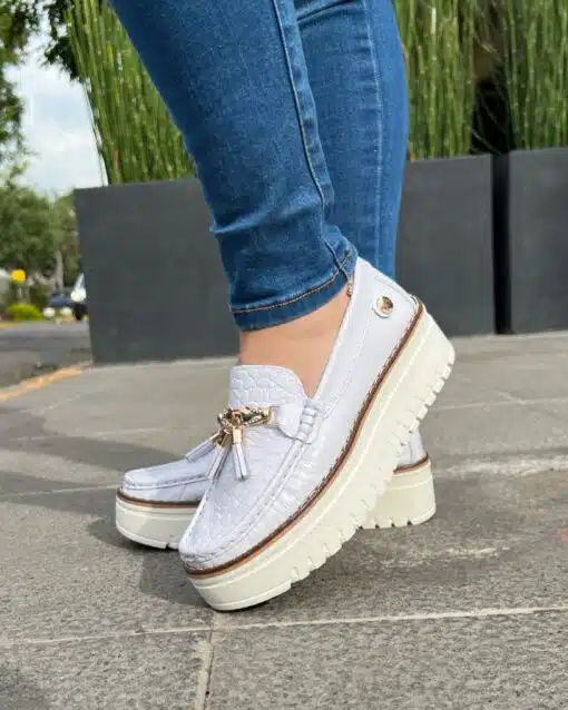 Mocasines de cuero blanco Francisca para mujer – Calzados Maryori López